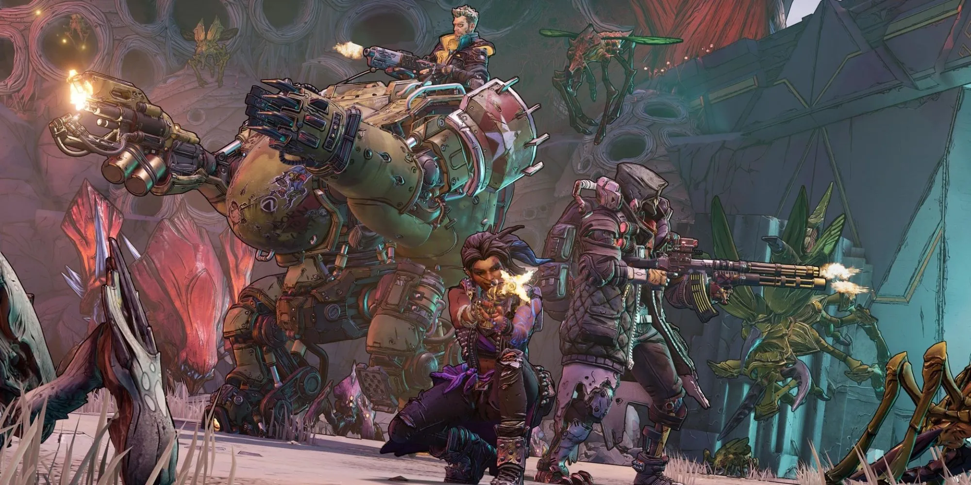 Nhân vật chiến đấu trong Borderlands 3 với hiệu ứng kỹ năng và vũ khí đa dạng
