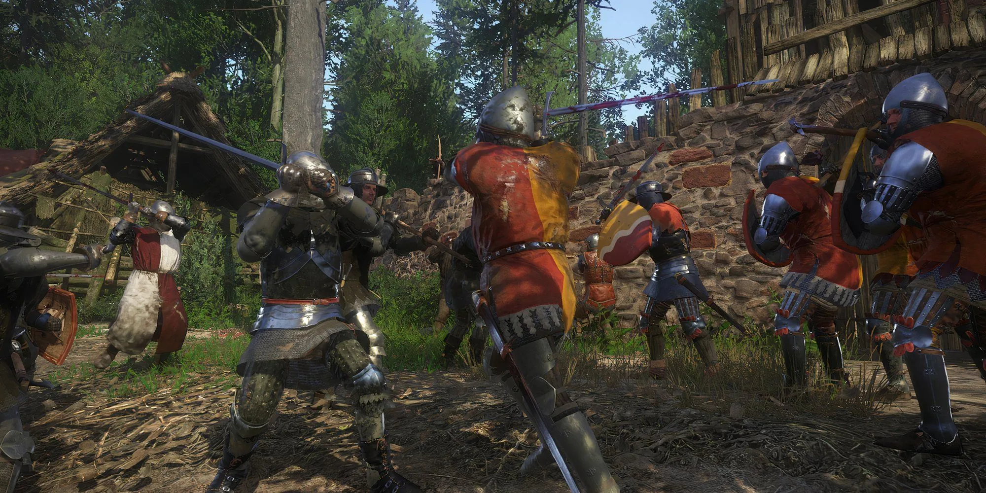 Nhân vật chính Kingdom Come Deliverance chiến đấu với đám kẻ thù trên cánh đồng