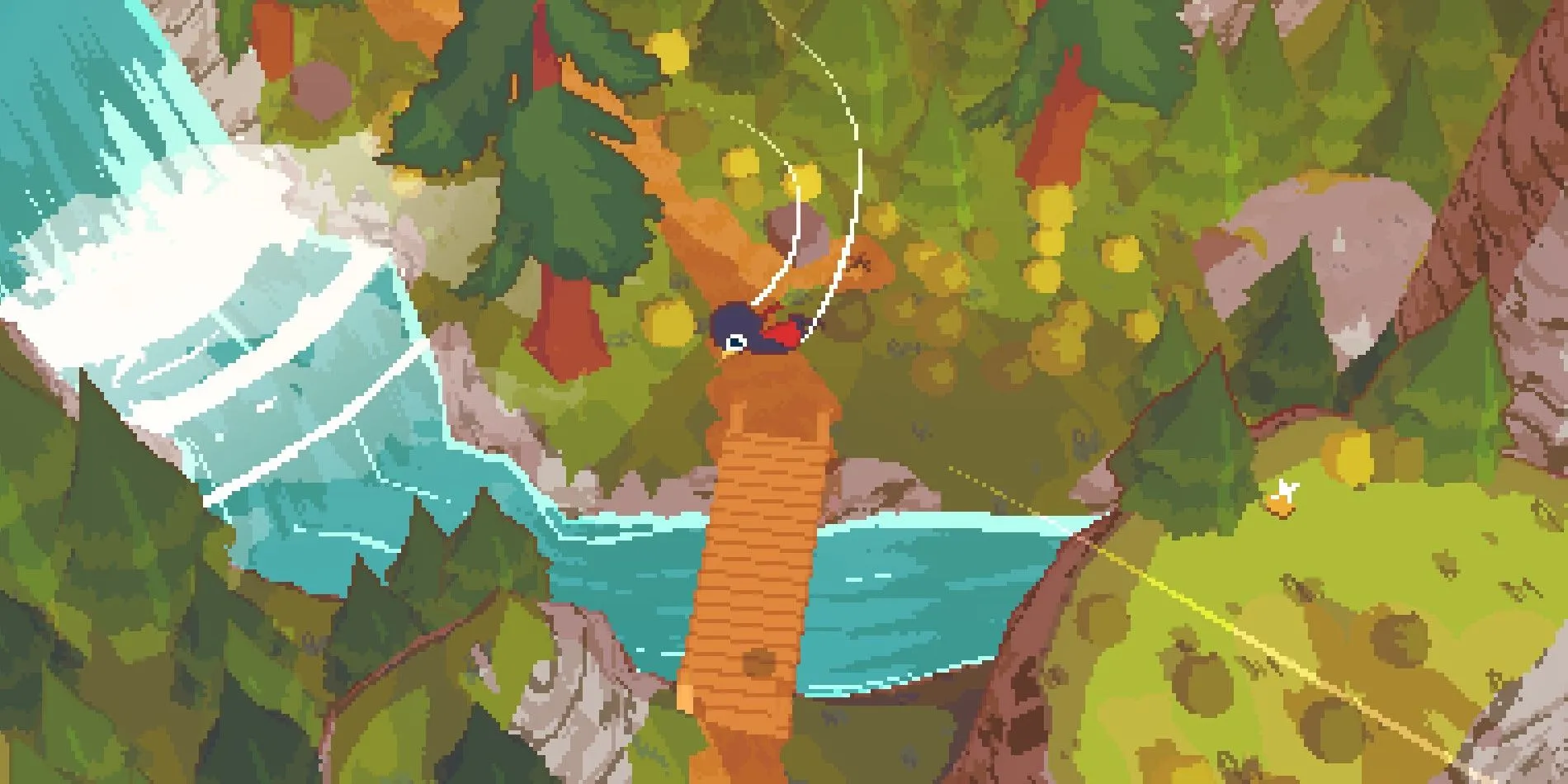 Nhân vật đang lượn trong A Short Hike, một game phiêu lưu thư giãn không có cái chết
