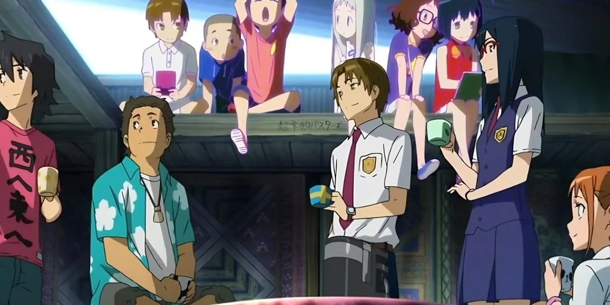 Nhóm bạn Super Peace Busters trong căn cứ bí mật từ anime Anohana