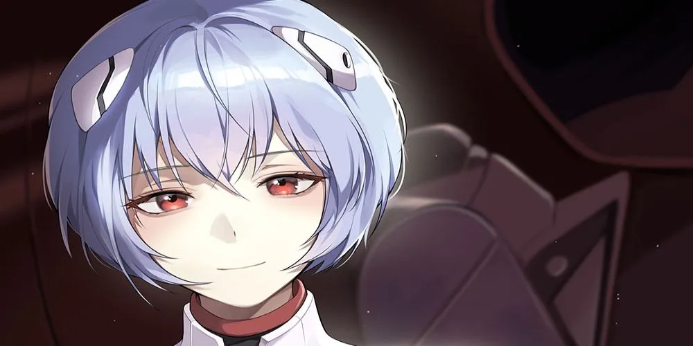 Rei Ayanami với mái tóc xanh ngắn đặc trưng và biểu cảm vô cảm trong Neon Genesis Evangelion