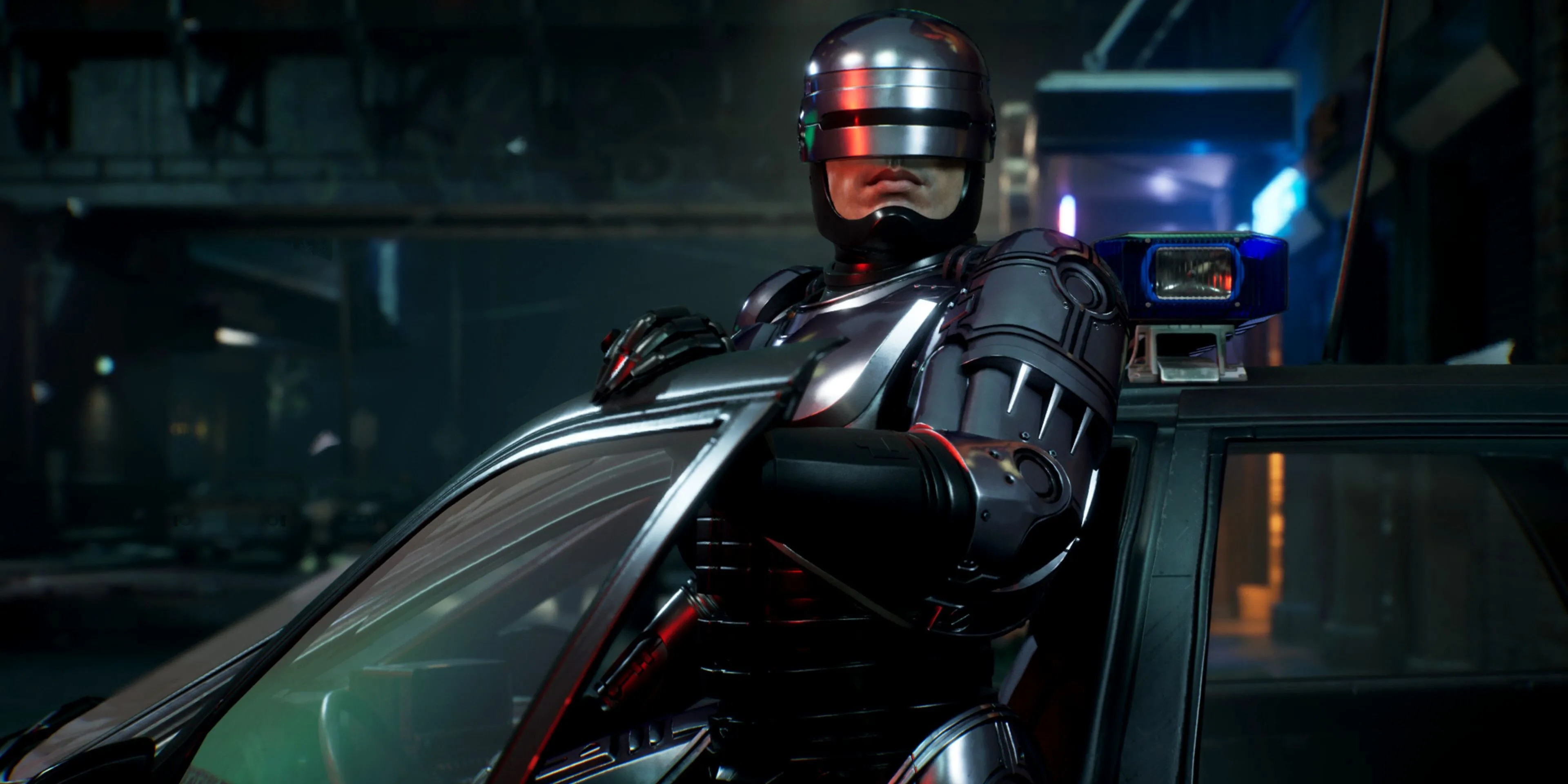 RoboCop bước ra khỏi xe trong RoboCop: Rogue City