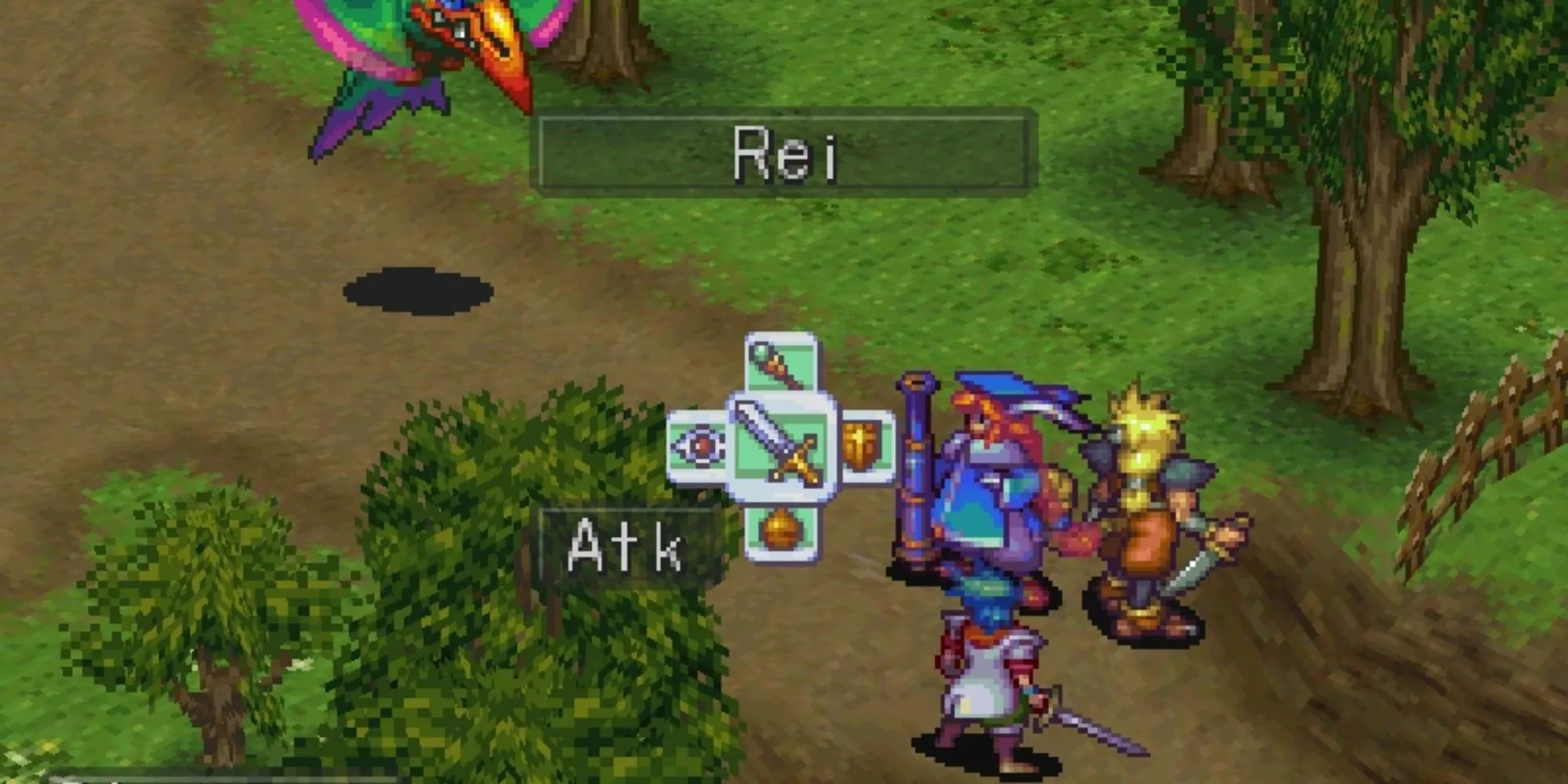 Ryu ở dạng rồng trong trận chiến, minh họa cơ chế biến hình của nhân vật chính trong game JRPG Breath of Fire III trên PS1