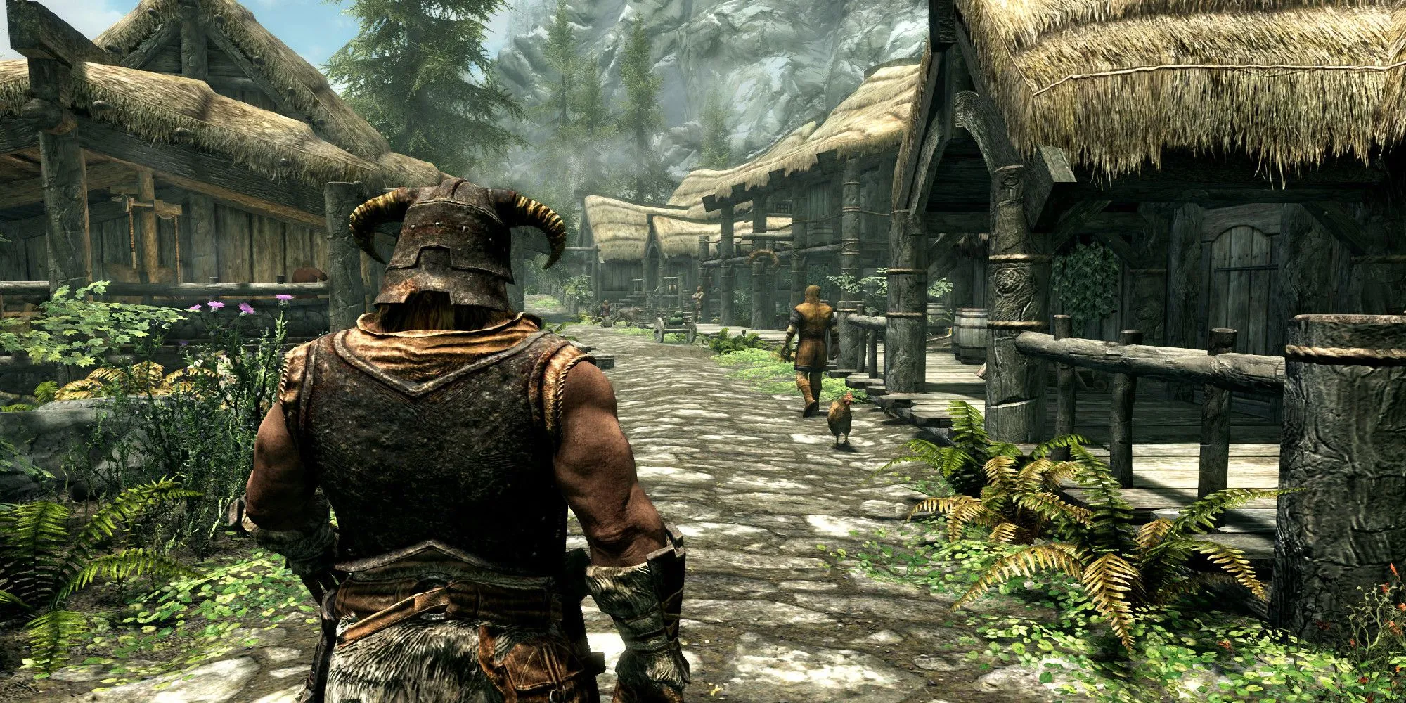 Skyrim Player walking down a road