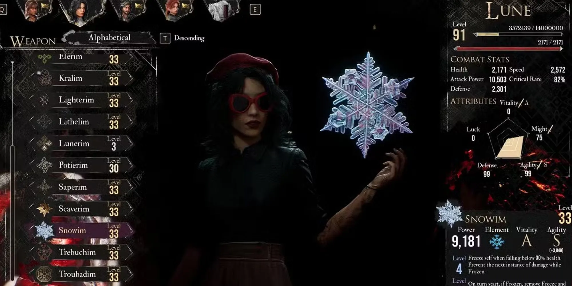 Snowim, vũ khí nguyên tố Băng hình bông tuyết đẹp mắt cho Lune trong game Clair Obscur Expedition 33