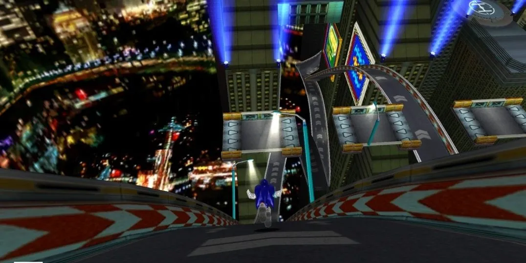 Sonic chạy tốc độ trên đường cao tốc trong game Sonic Adventure