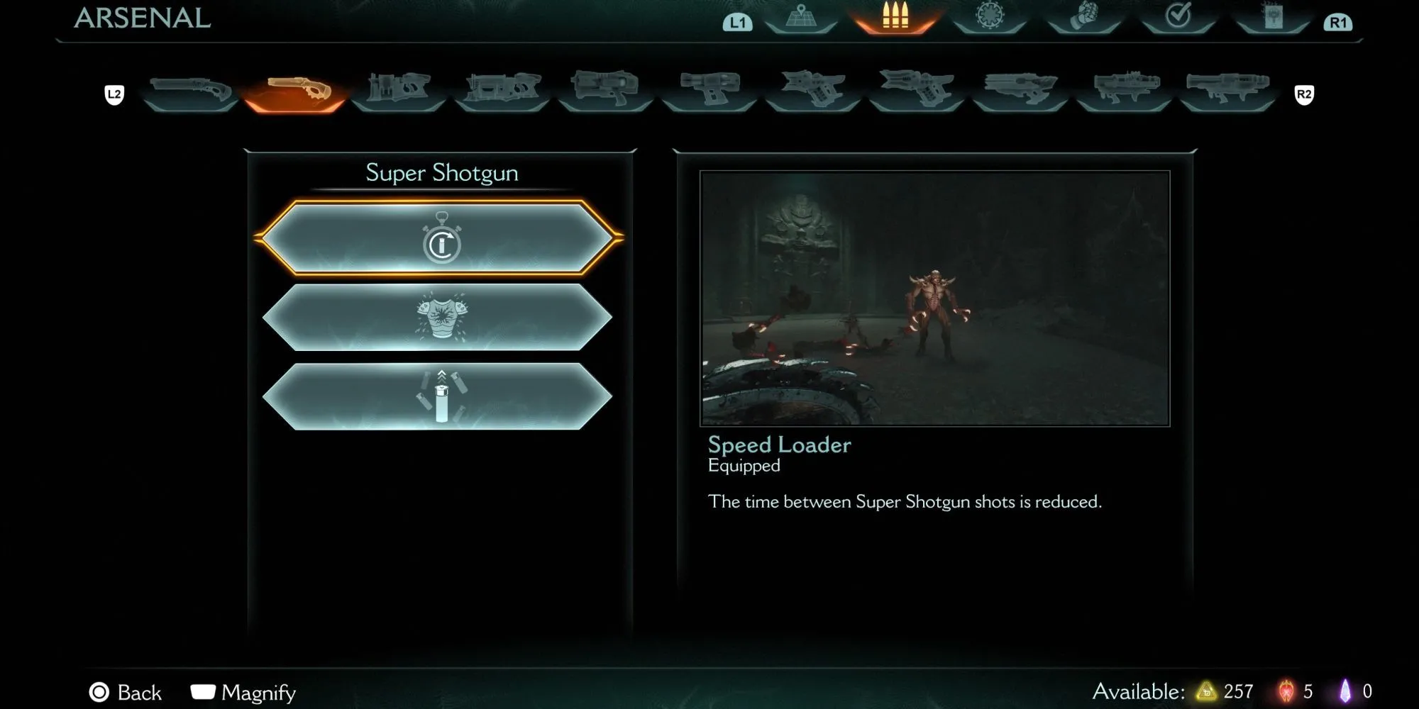 Super Shotgun kinh điển với nâng cấp Speed Loader trong DOOM The Dark Ages