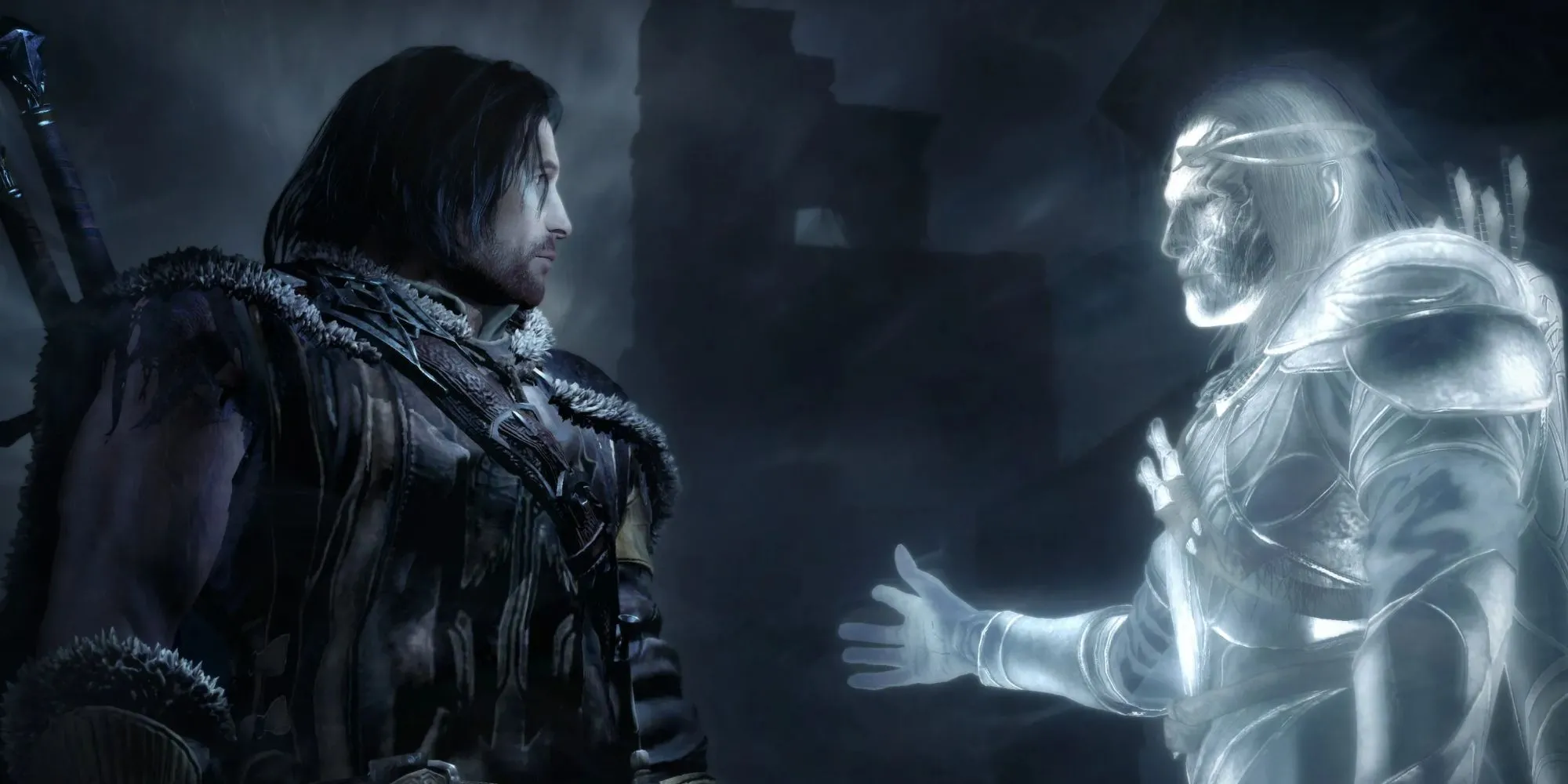 Talion đứng cùng Celebrimbor trong dạng wraith