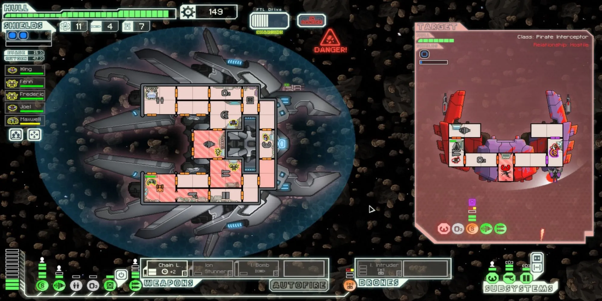 Tàu tấn công kẻ thù trong game FTL Faster Than Light