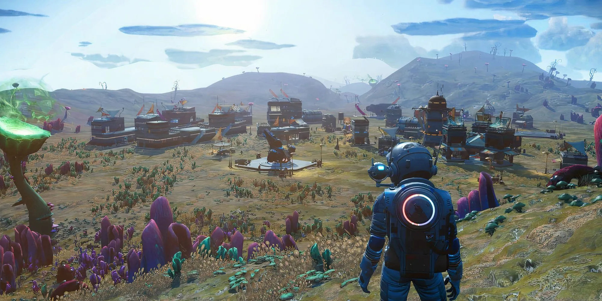 Tàu vũ trụ bay qua hành tinh đầy màu sắc trong No Man's Sky