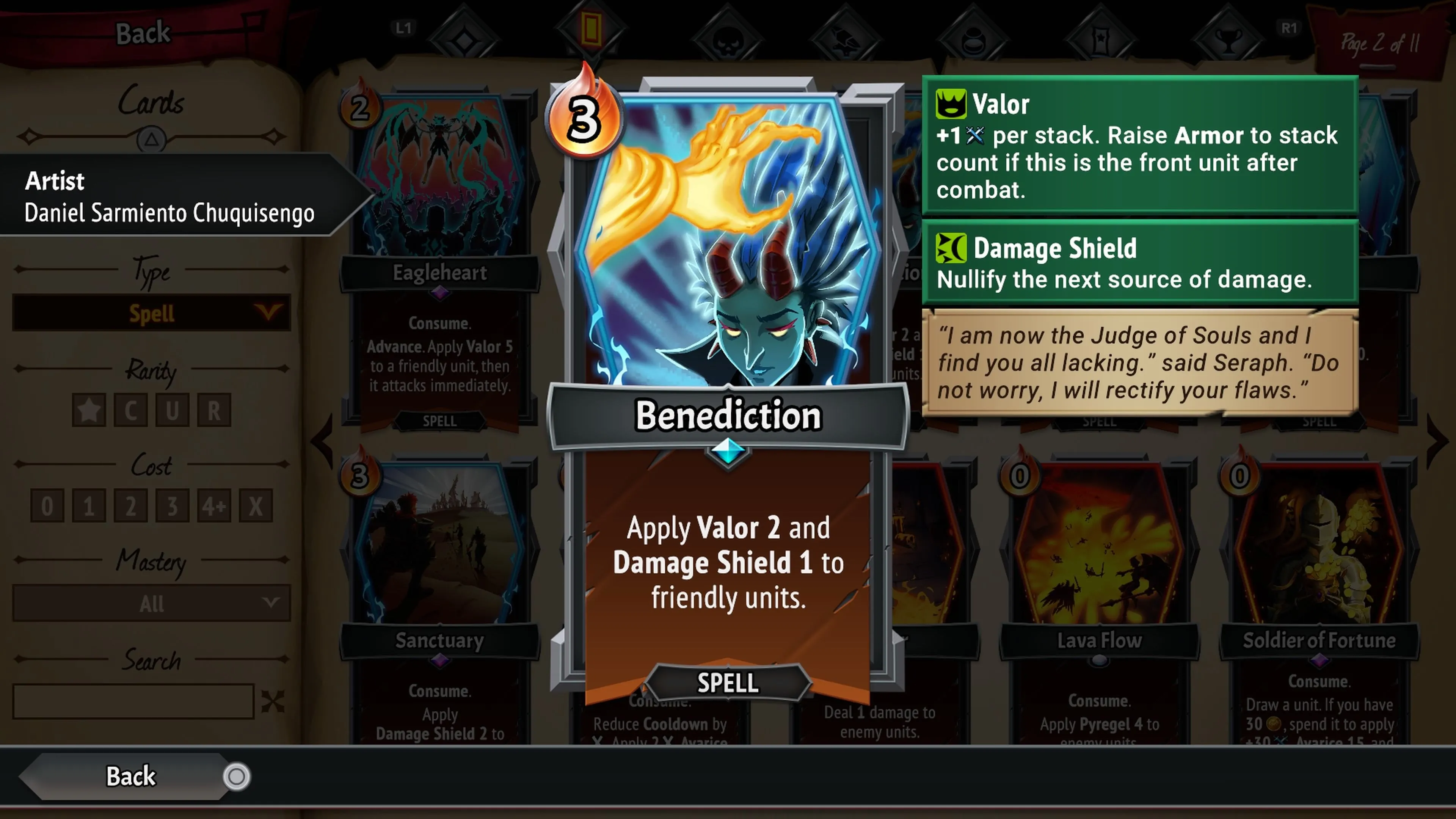 Thẻ bài Benediction trong Monster Train 2, tăng Valor và Khiên Sát Thương diện rộng