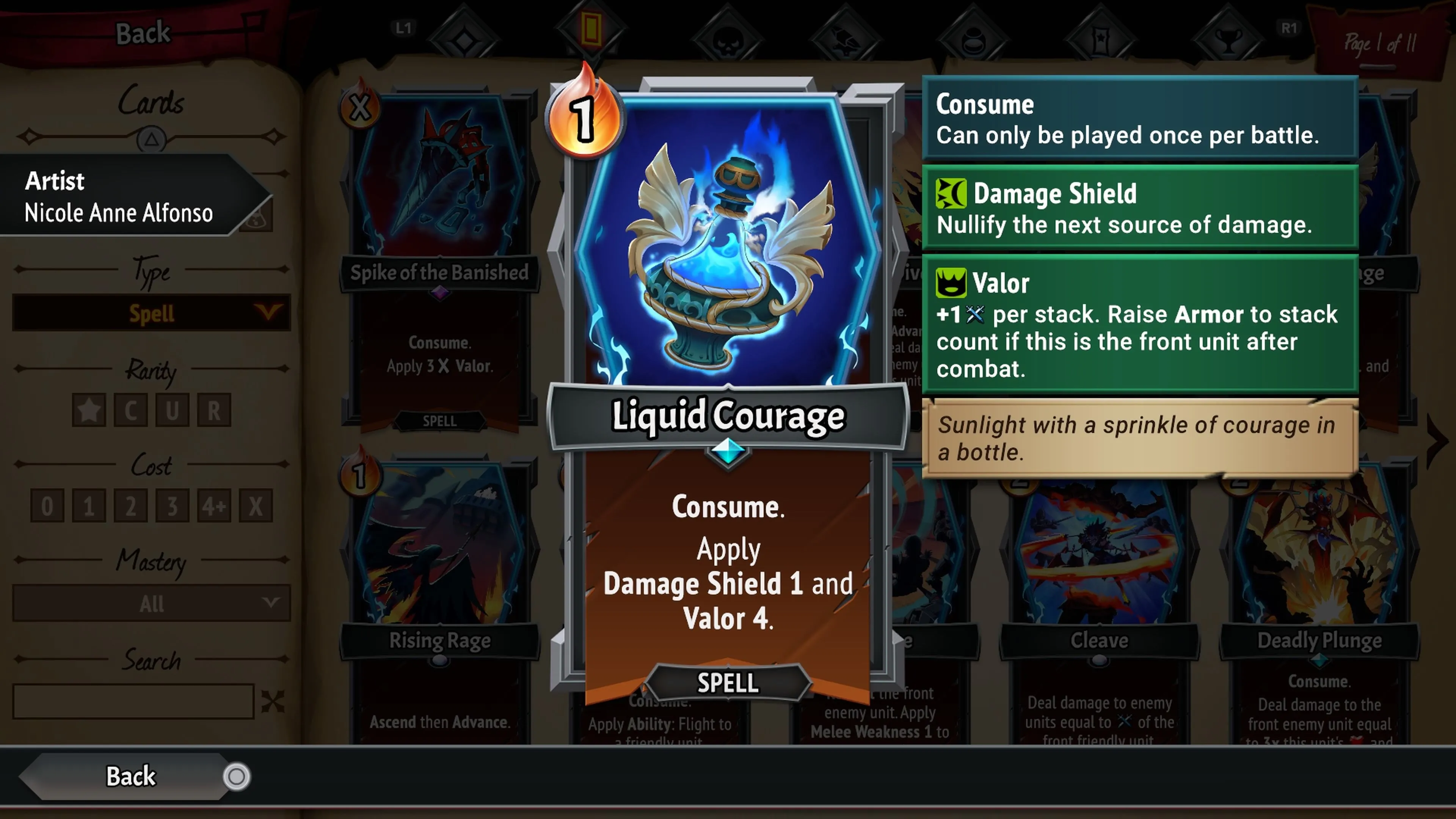 Thẻ bài Liquid Courage trong Monster Train 2, tăng Valor và khả năng chống chịu