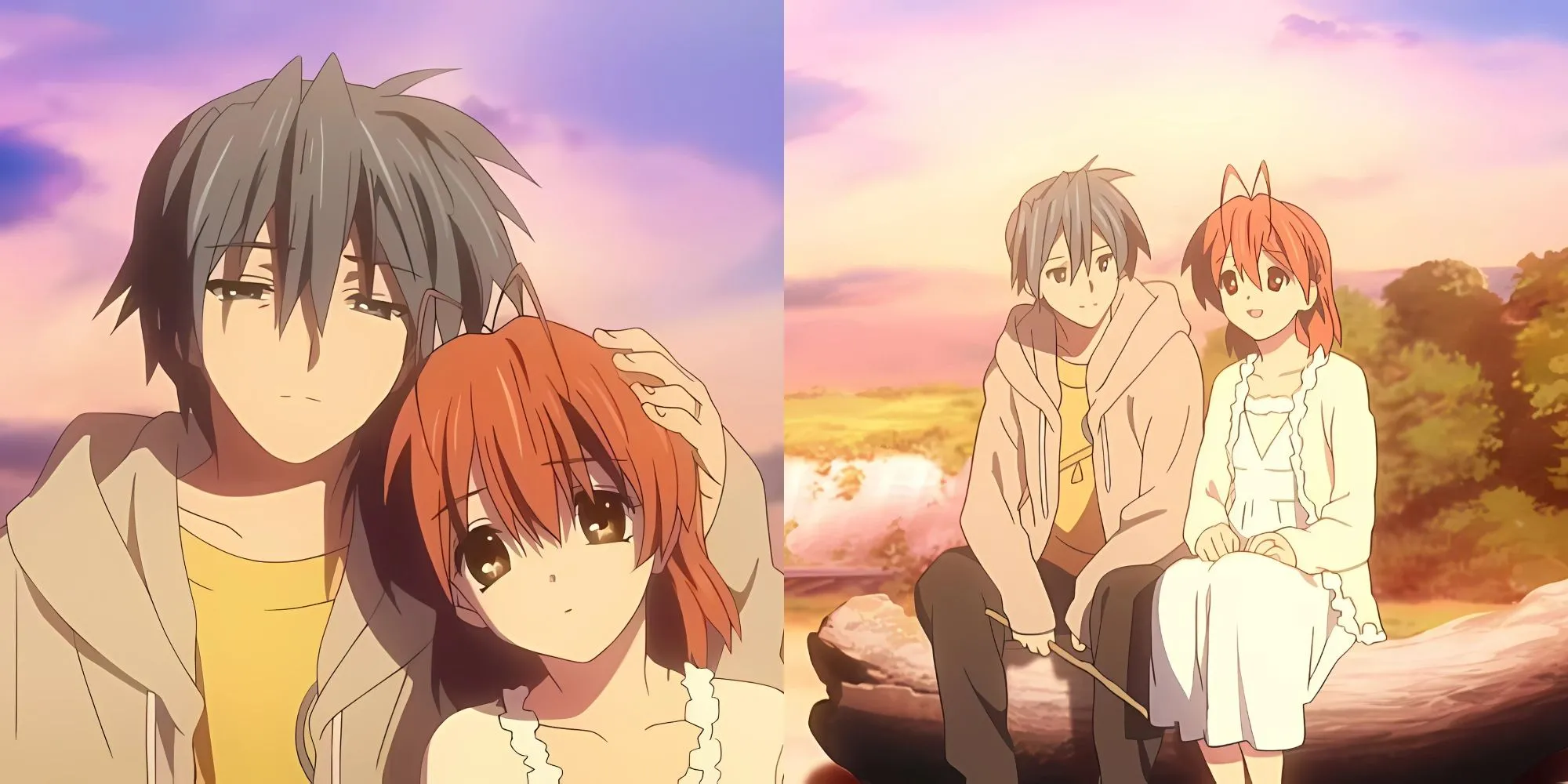 Tomoya Okazaki và Nagisa Furukawa nắm tay nhau trong Clannad