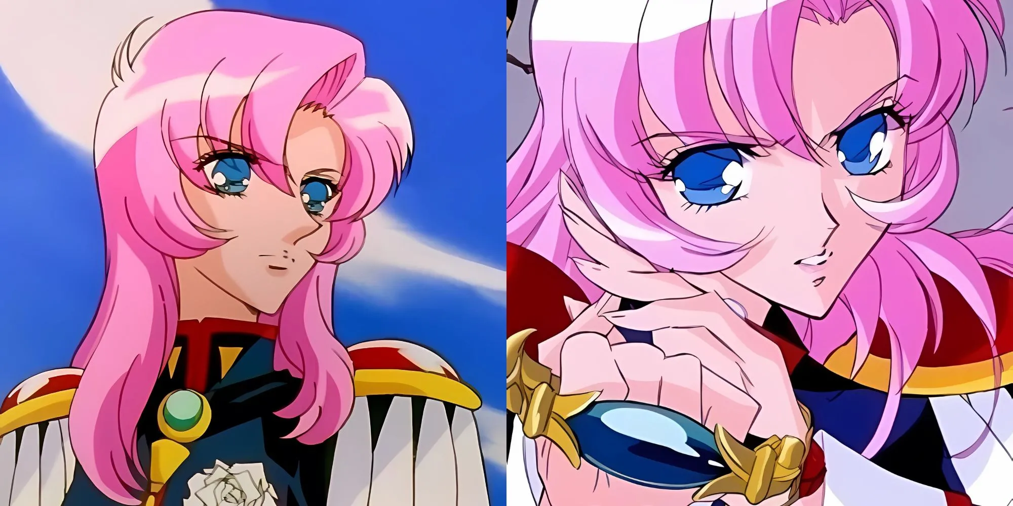 Utena Tenjou mặc đồng phục nam sinh và áo khoác hồng