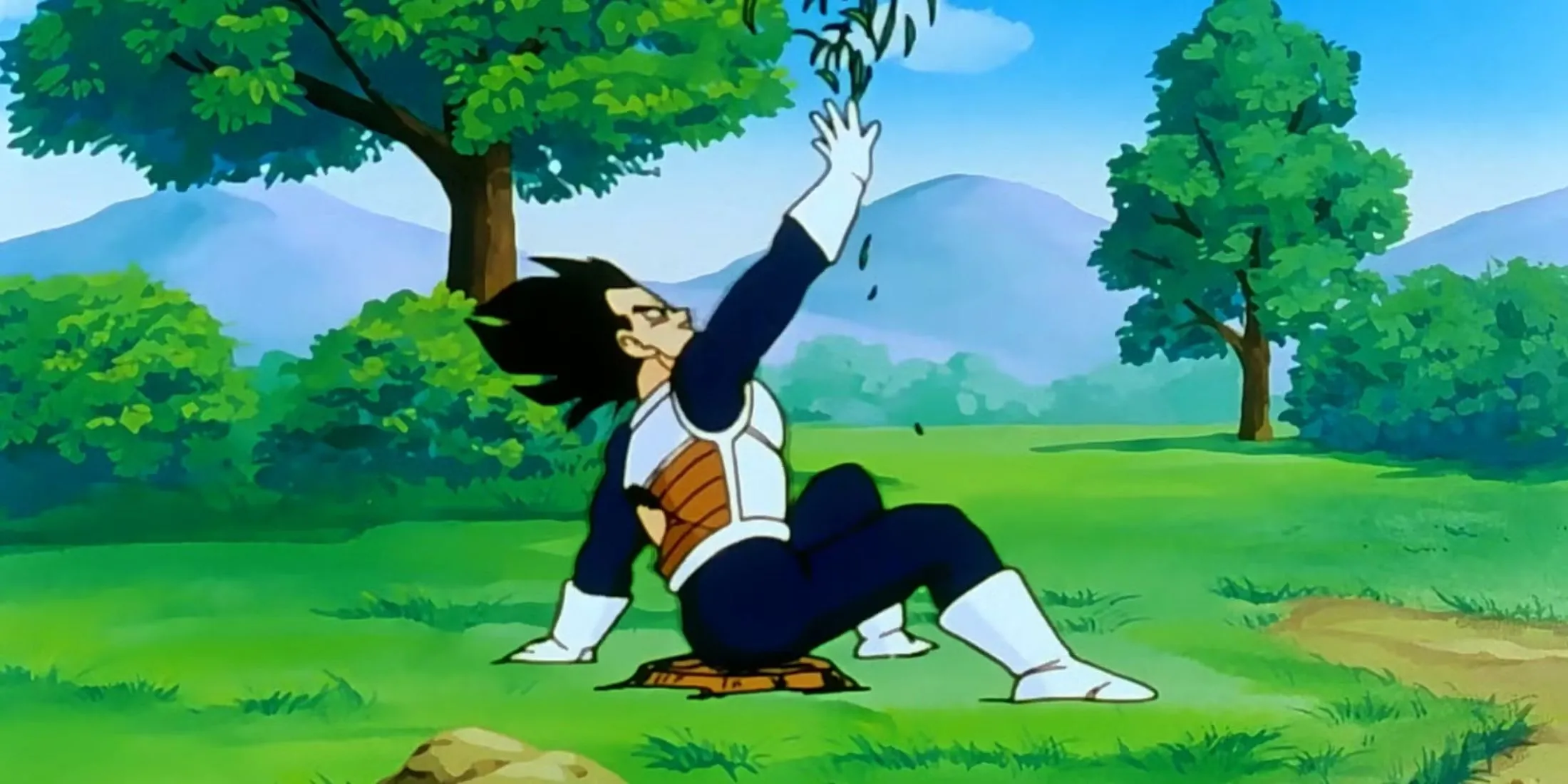 vegeta ăn mừng trên hành tinh namek sau khi nghe tin frieza và goku cùng biến mất