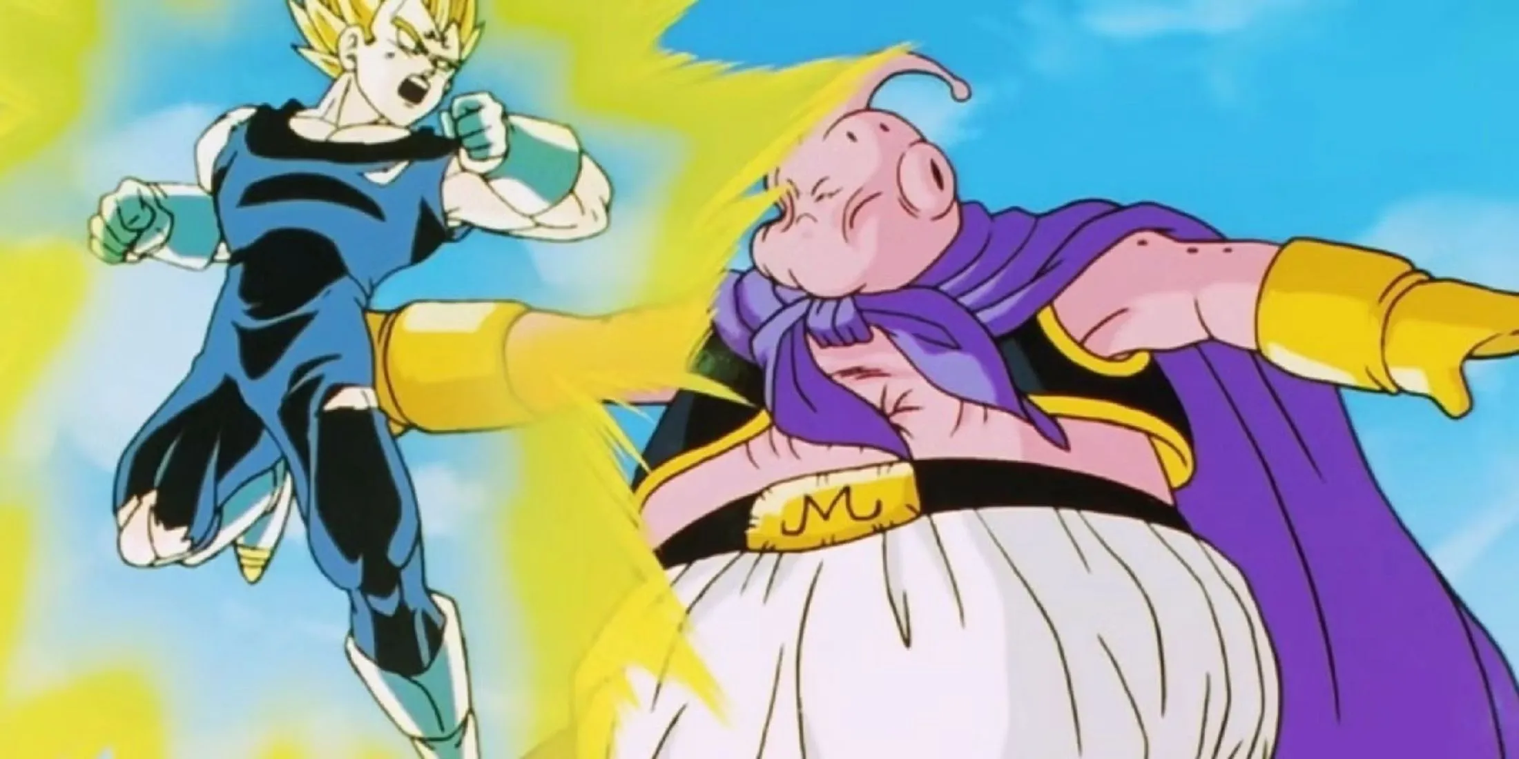 vegeta biến hình super saiyan chuẩn bị chiến đấu với majin buu