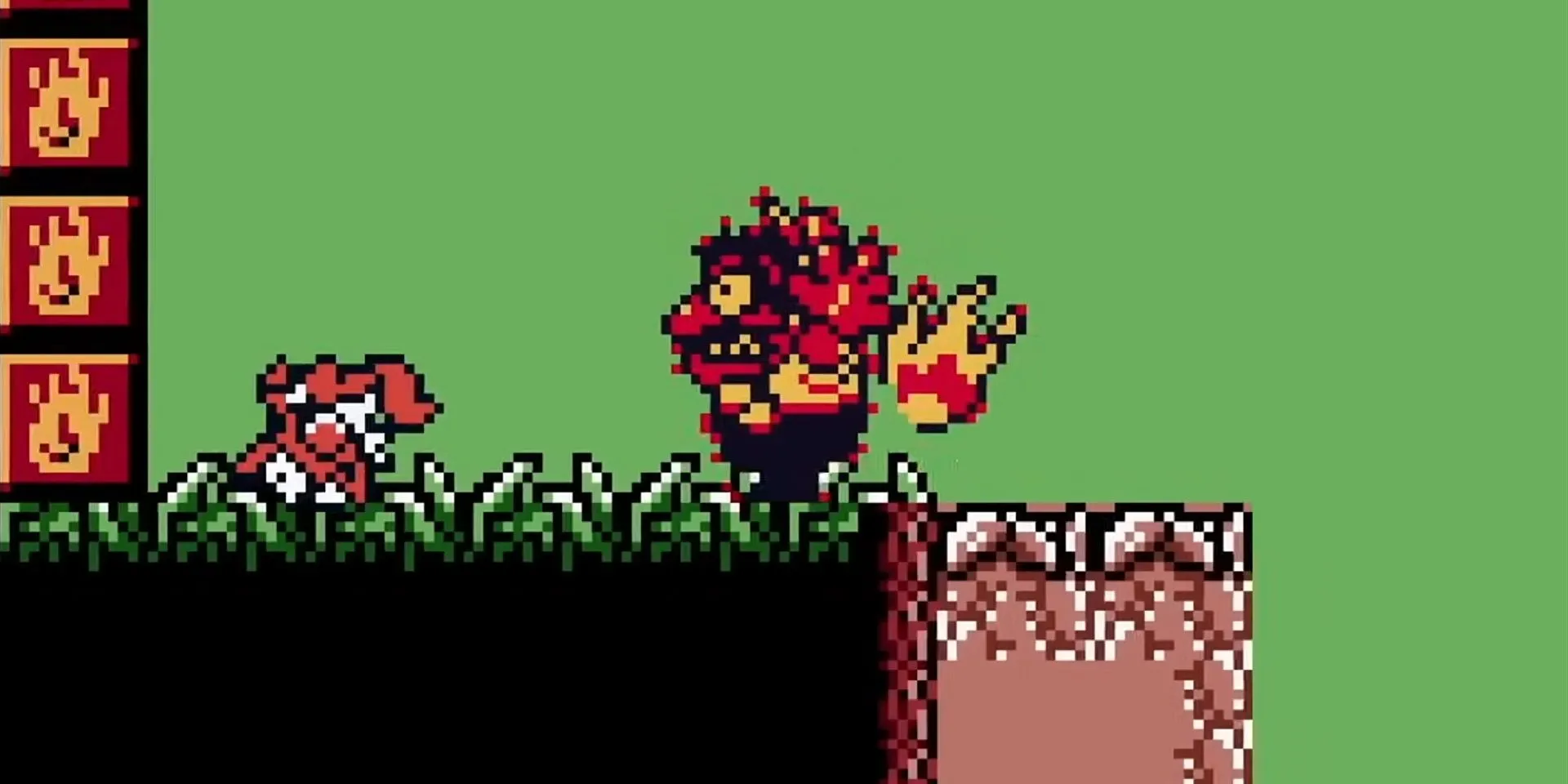 Wario bị đốt cháy trong Wario Land 2, minh họa cơ chế biến hình tạm thời thay vì chết của Wario