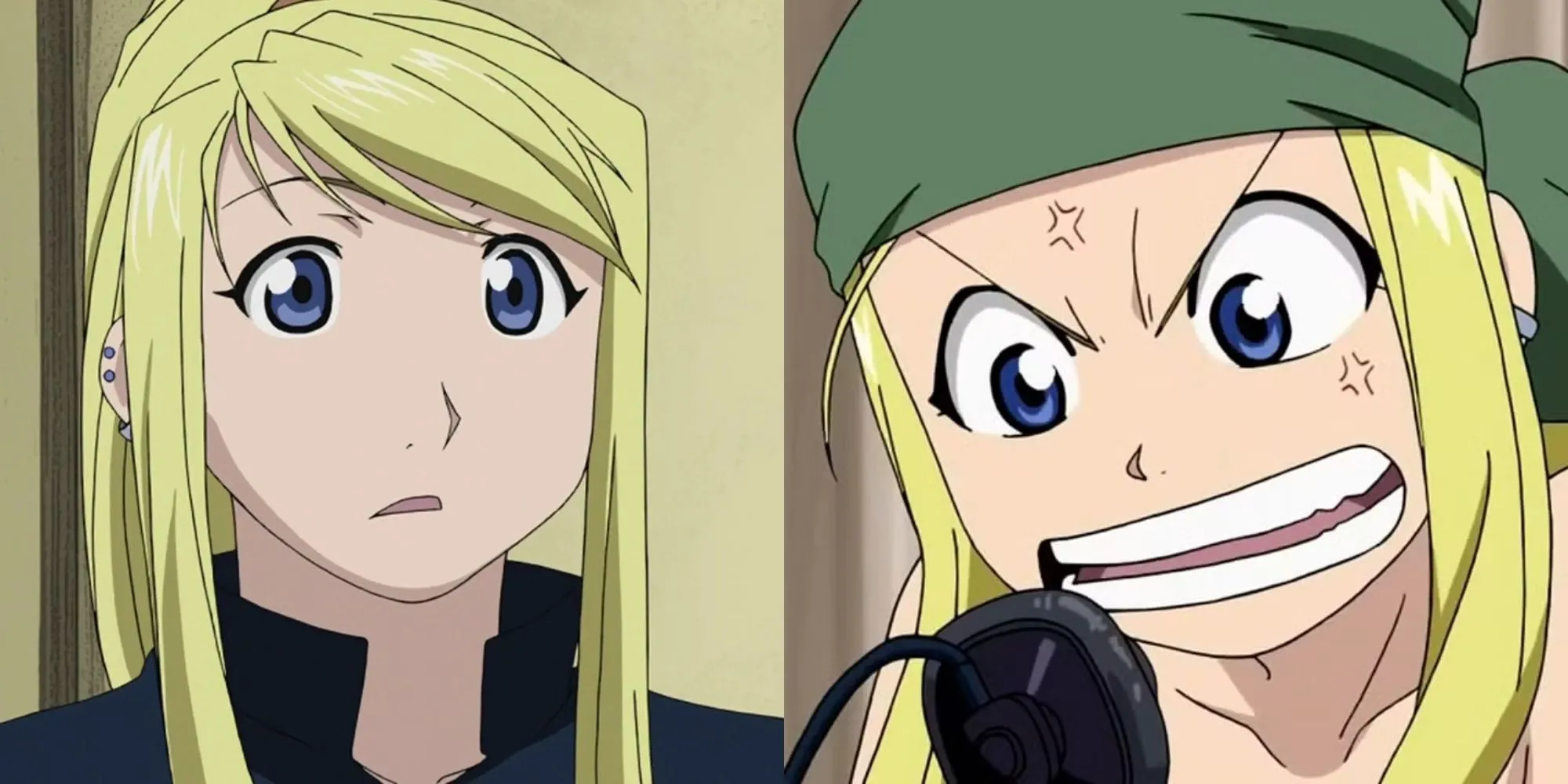 Winry Rockbell cầm mỏ lết và đứng cạnh tay máy