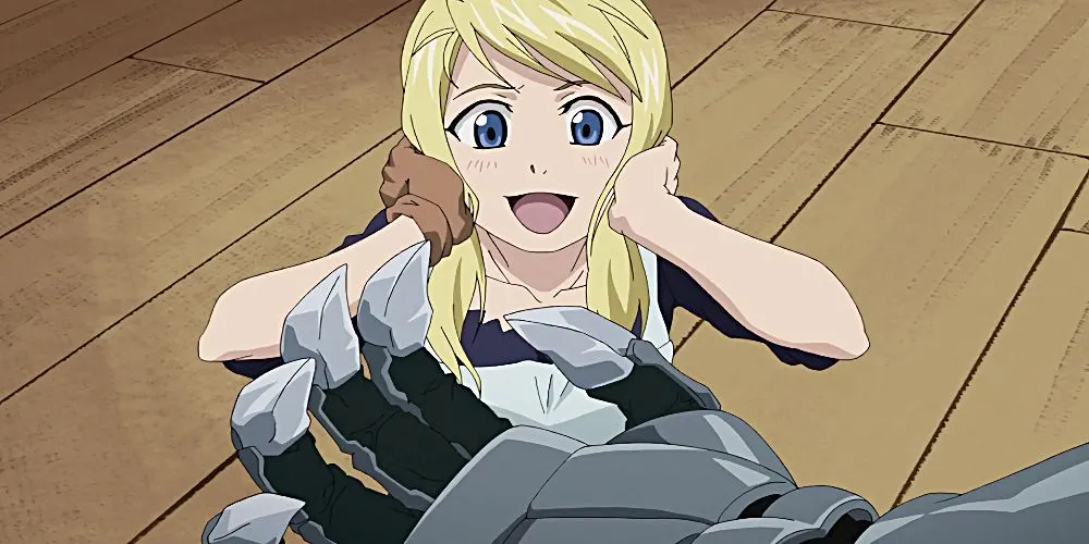 Winry Rockbell với công cụ sửa chữa Automail trên tay, thể hiện vai trò của cô trong Fullmetal Alchemist: Brotherhood