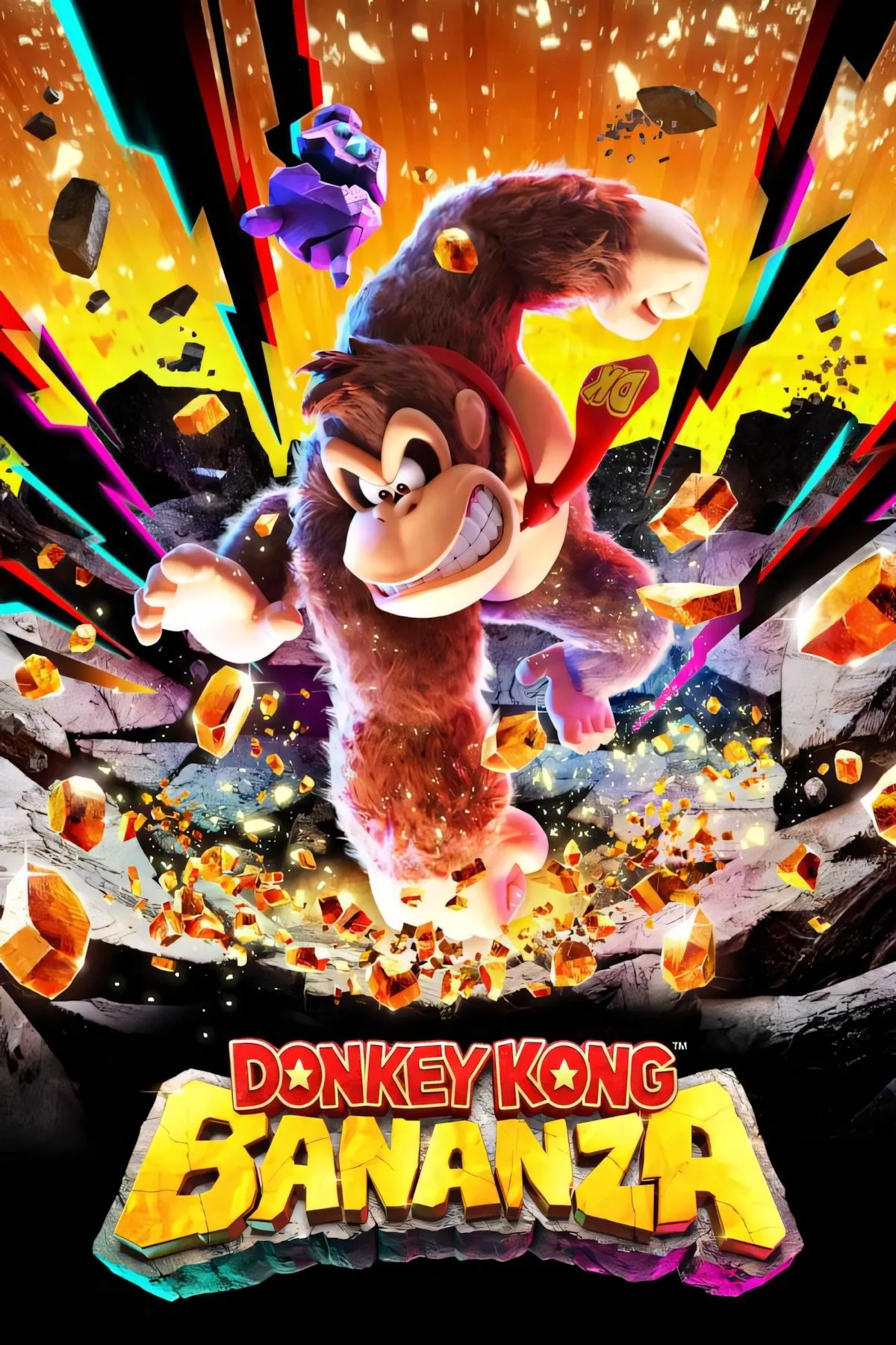 Bìa chính thức của game Donkey Kong Bananza, tựa game phiêu lưu hành động
