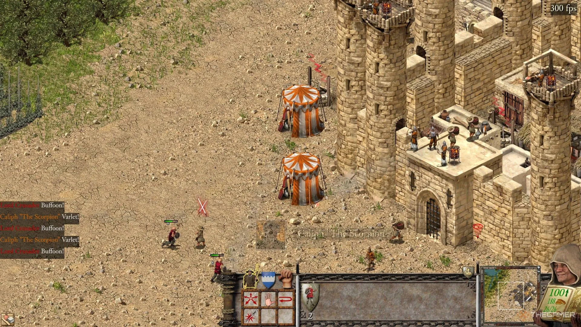 Các lều công thành được dựng bên ngoài một lâu đài kiên cố trong Stronghold Crusader Definitive Edition, sẵn sàng cho cuộc vây hãm.