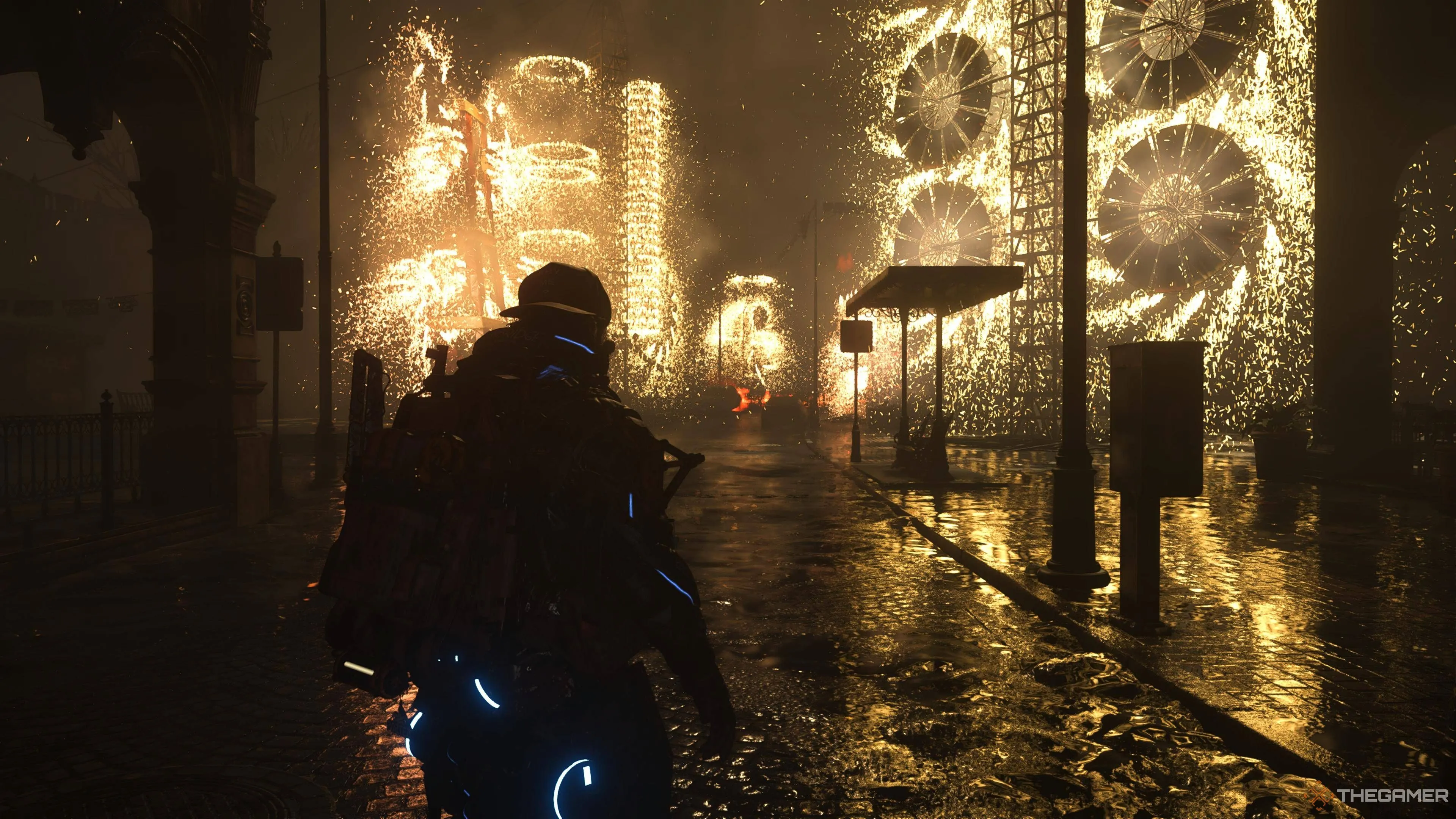 Cảnh ăn mừng với pháo hoa trên đường phố trong Death Stranding 2, minh họa mục tiêu cá nhân đạt được