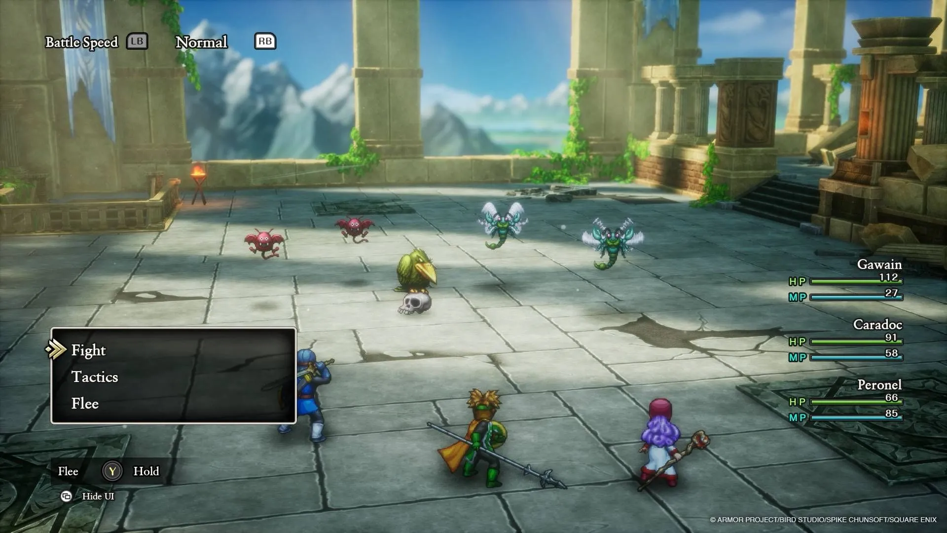 Cảnh chiến đấu trong Dragon Quest 1 & 2 HD-2D Remake với đồ họa HD-2D