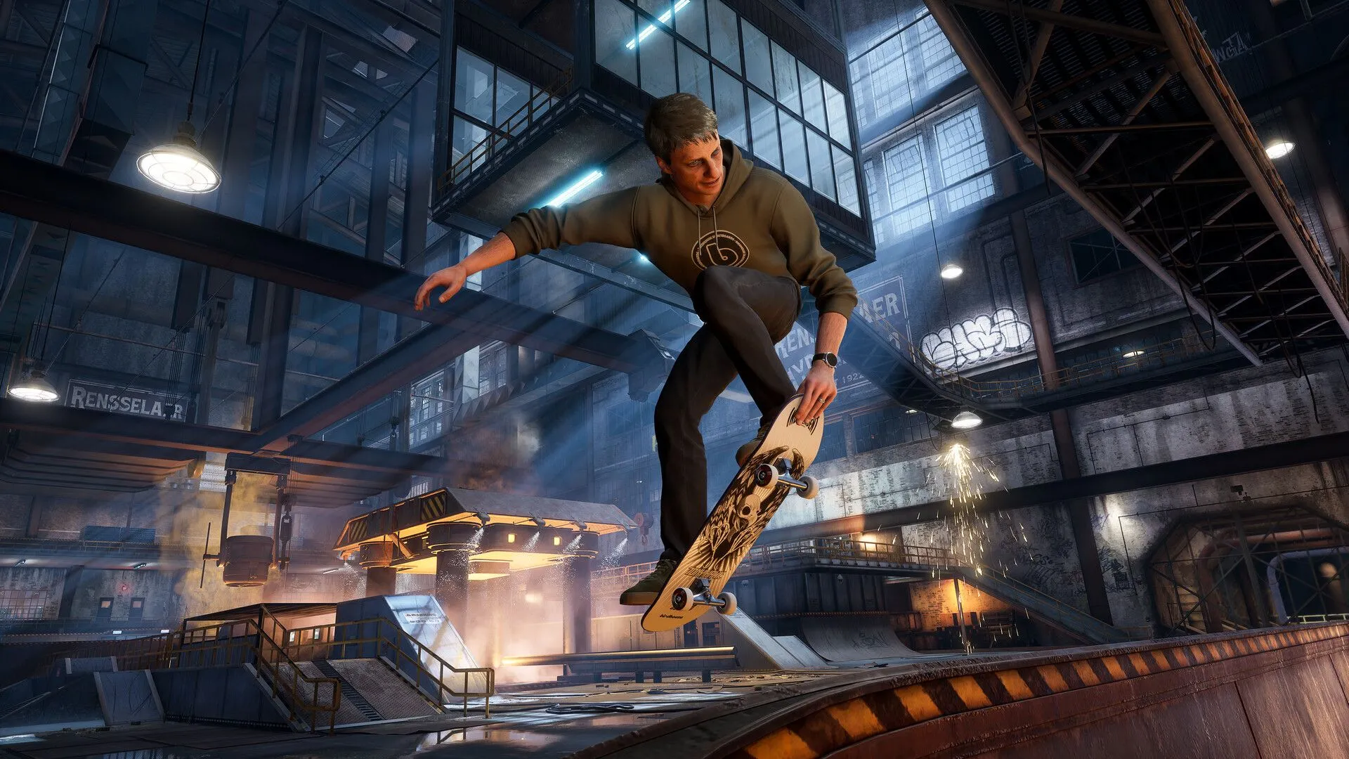 Cảnh chơi game Tony Hawk's Pro Skater 3 + 4 với nhân vật trượt ván trên đường phố