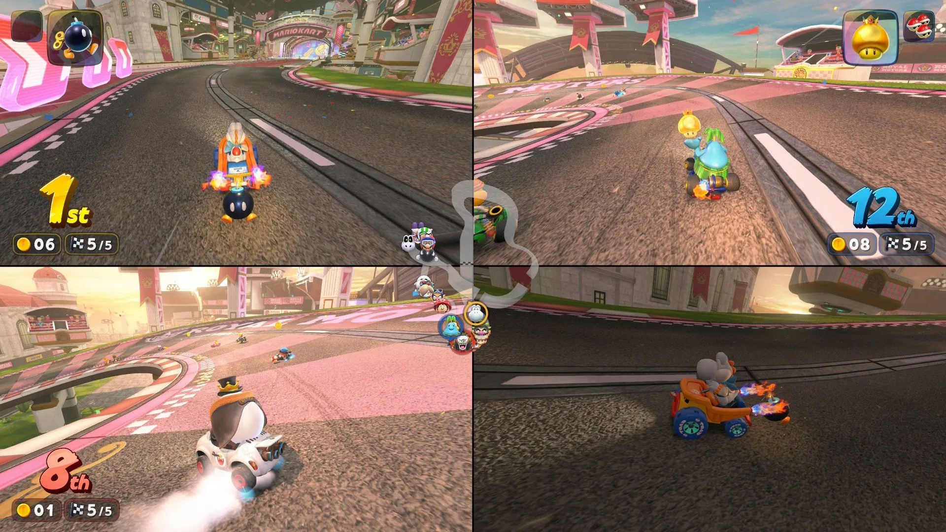 Cảnh đua xe nhiều người chơi trong Mario Kart World