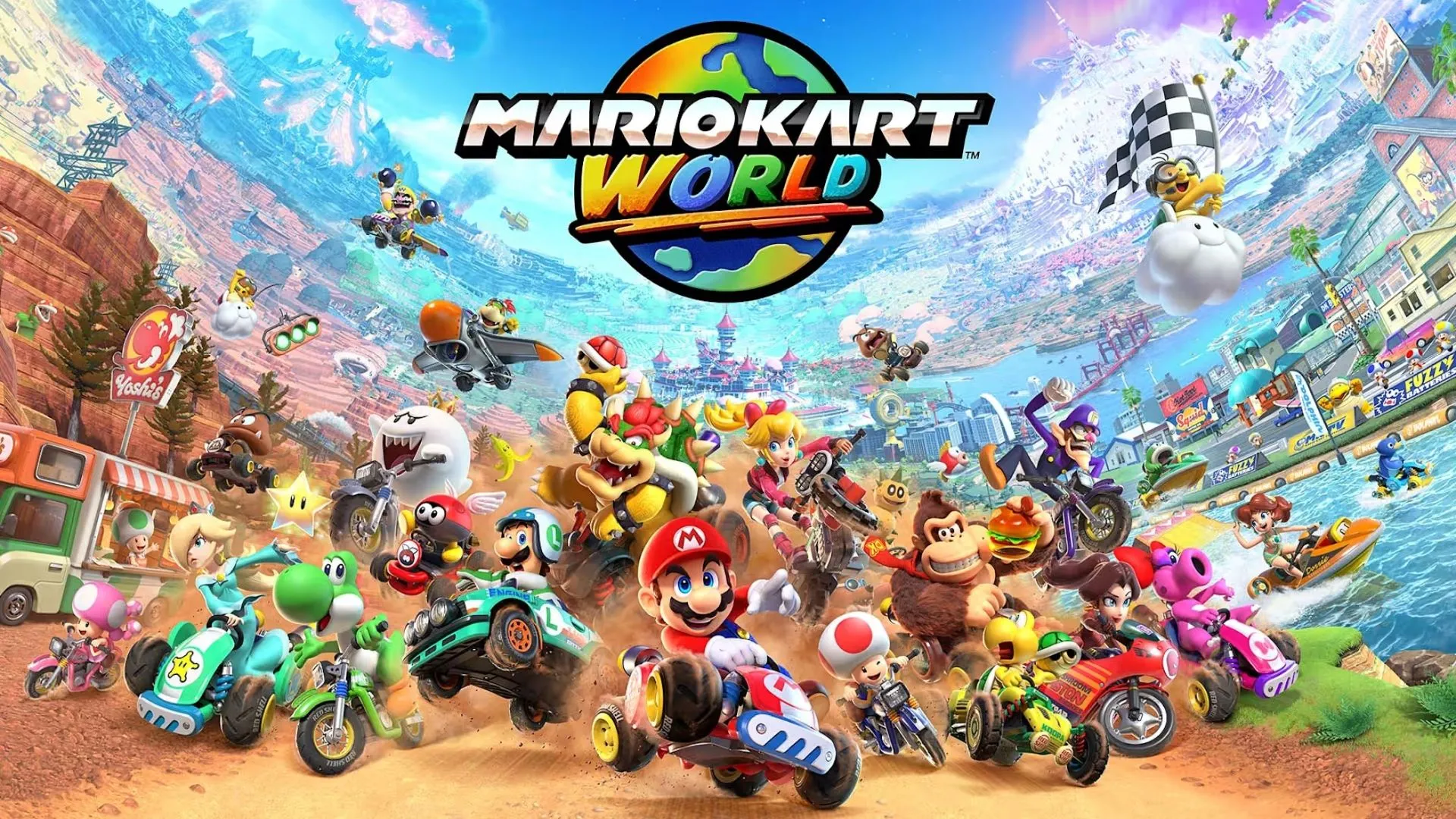 Cảnh đua xe trong game Mario Kart World