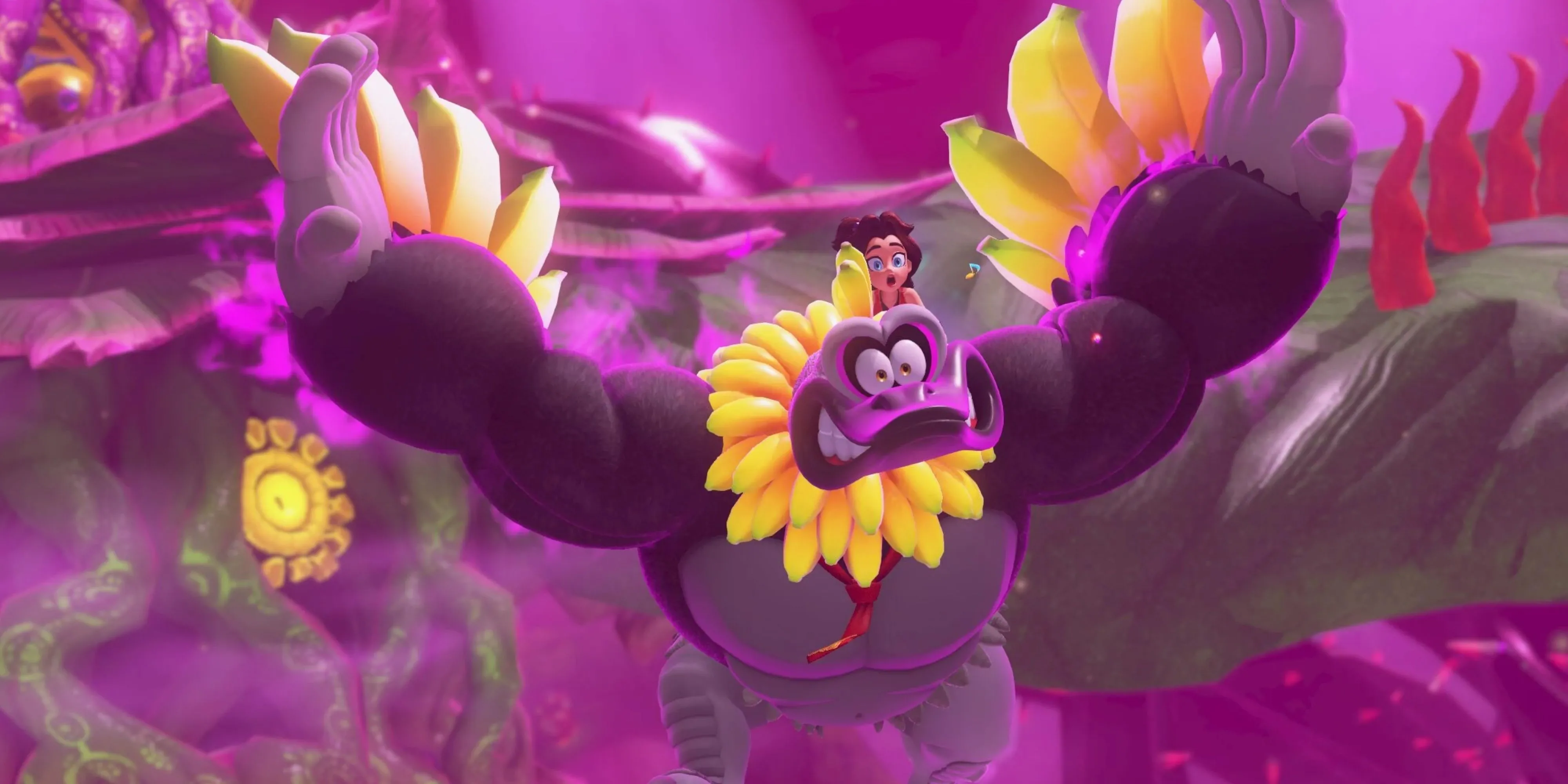 Donkey Kong cưỡi đà điểu trong Donkey Kong Bananza, thể hiện cơ chế gameplay phá hủy và tương tác môi trường