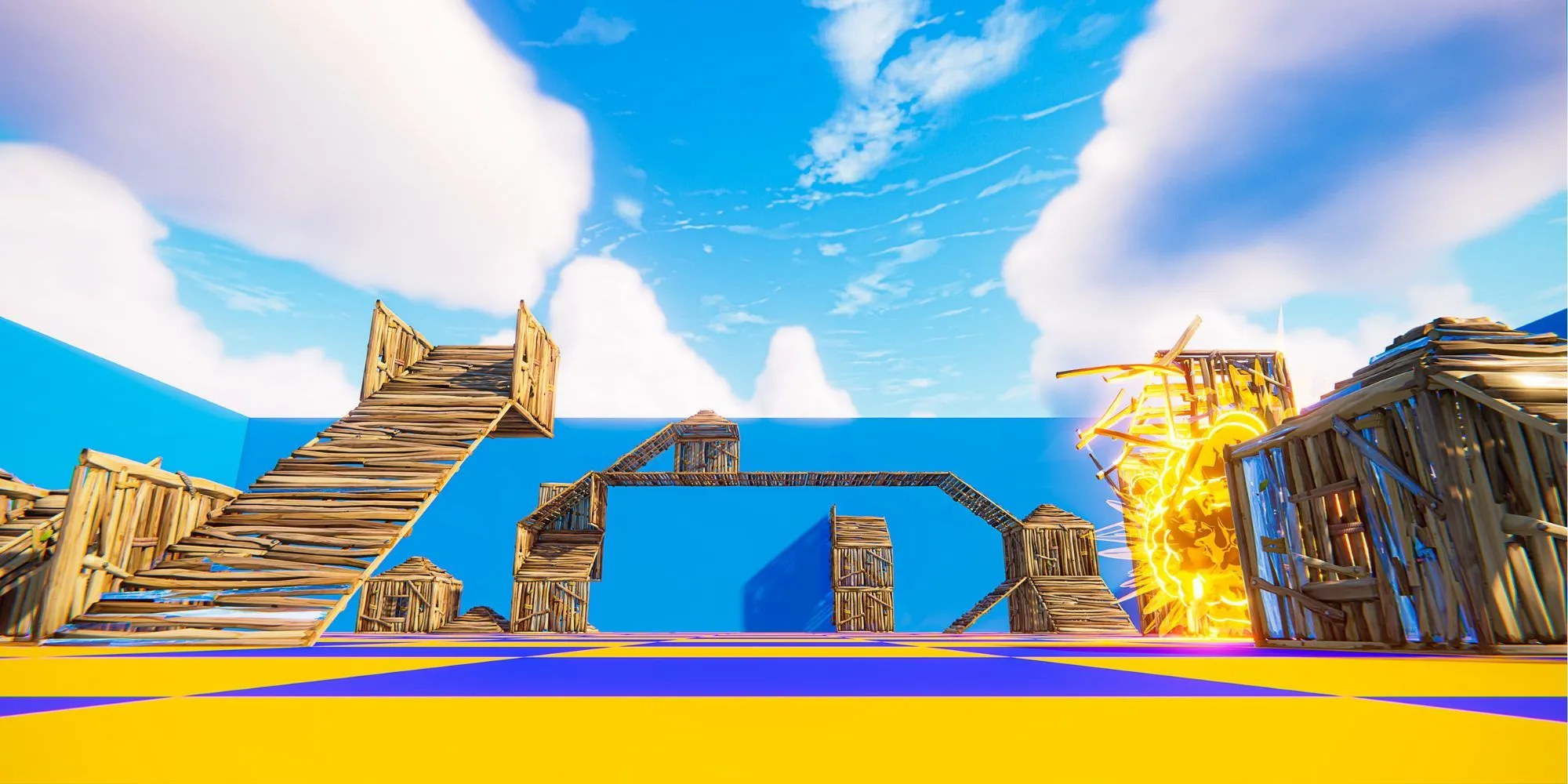 Góc nhìn cận cảnh về bản đồ The Pit trong Fortnite, một chiến trường PvP hỗn loạn không giới hạn.