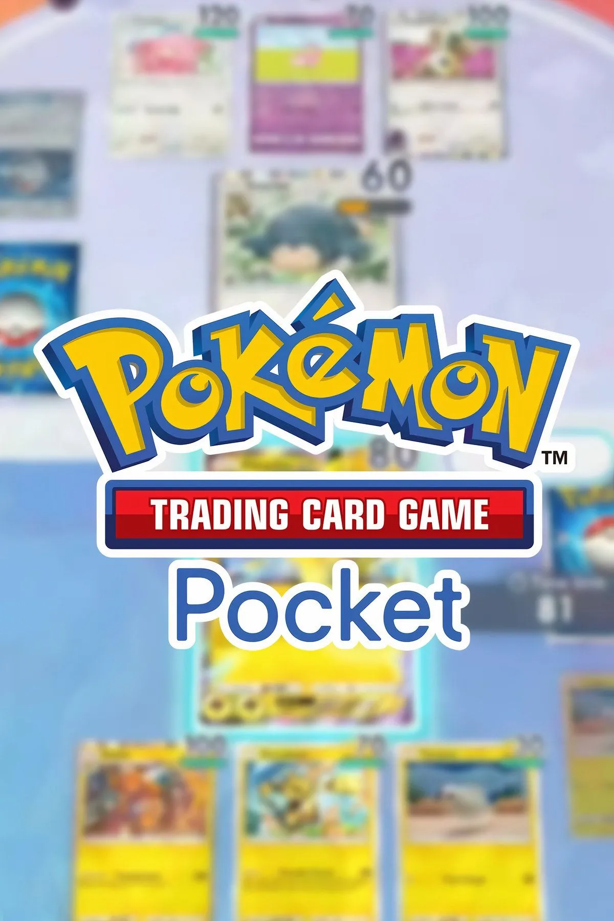 Hình ảnh bìa của trò chơi Pokemon Trading Card Game Pocket, thể hiện thế giới thẻ bài kỹ thuật số.