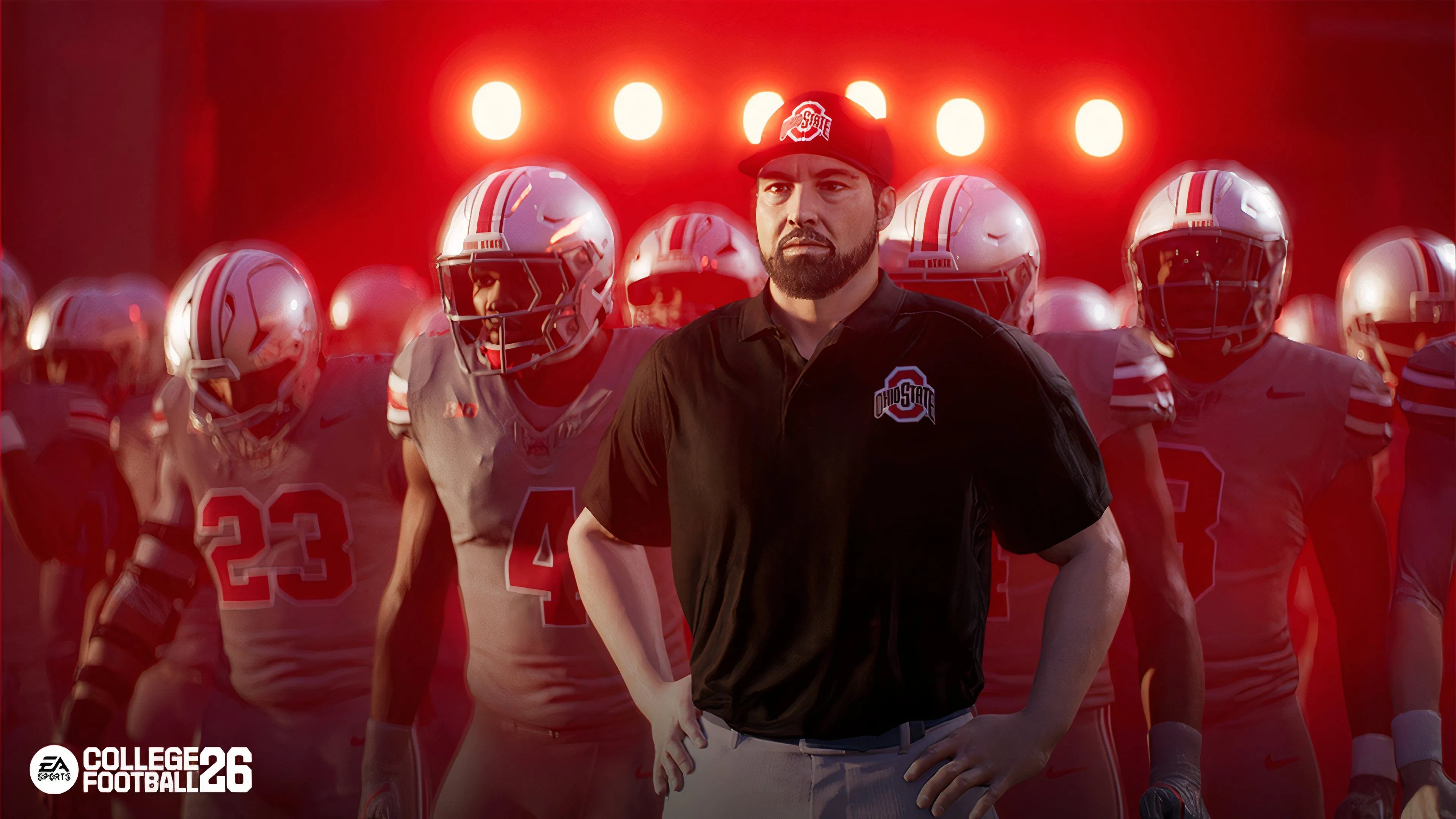 Huấn luyện viên Ryan Day trên sân trong EA Sports College Football 26, minh họa cho chiến lược thay người