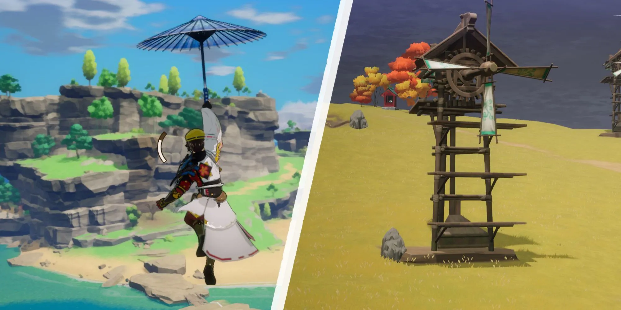 Lướt dù và leo cối xay gió khi khám phá trong Rune Factory Guardians of Azuma