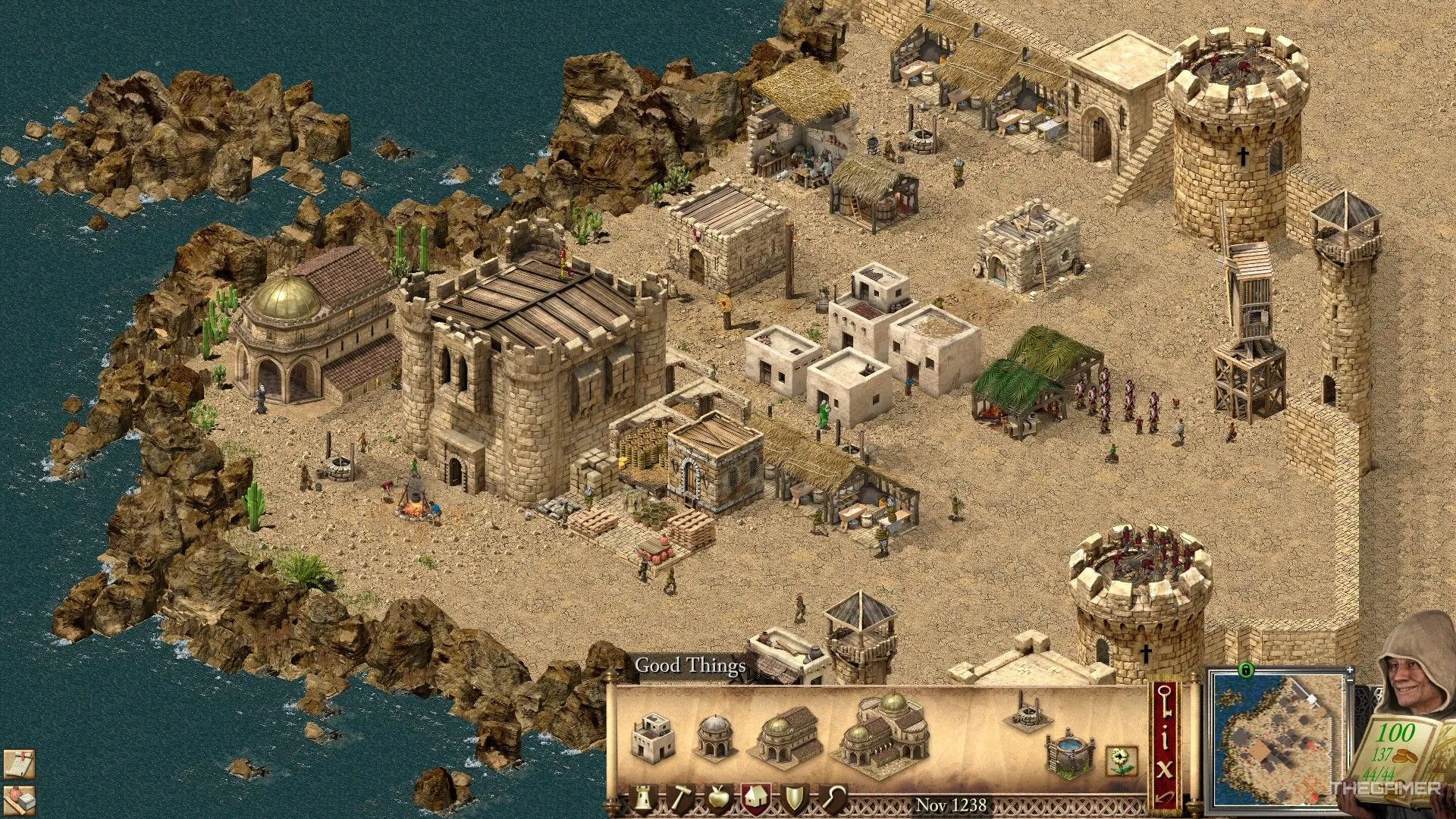 Màn chơi chiến dịch Tyre khởi đầu trong Stronghold Crusader Definitive Edition, phô bày các công trình và nguồn lực ban đầu.