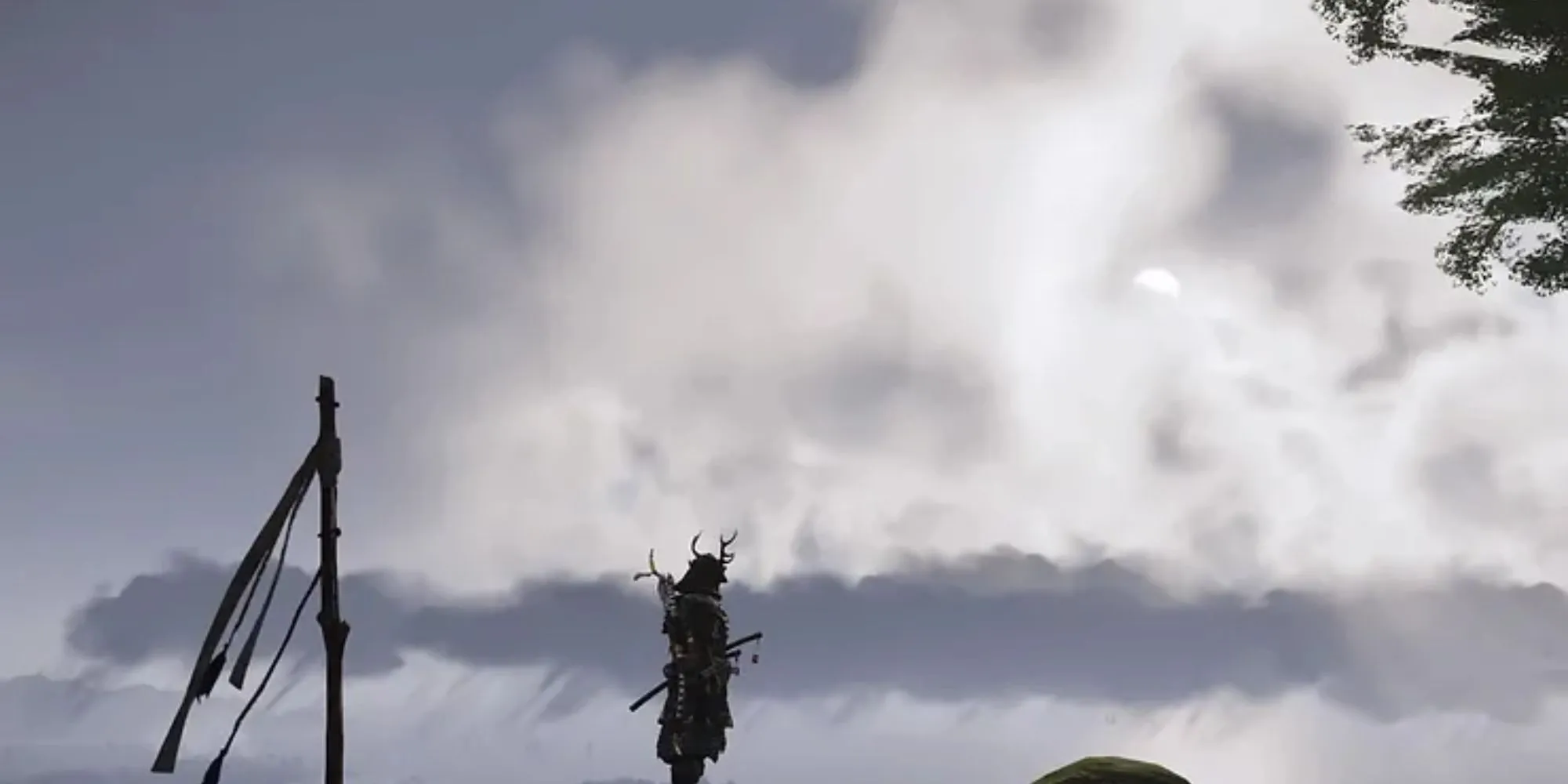 Một cảnh trong game thế giới mở Ghost of Tsushima với phong cách đồ họa ấn tượng