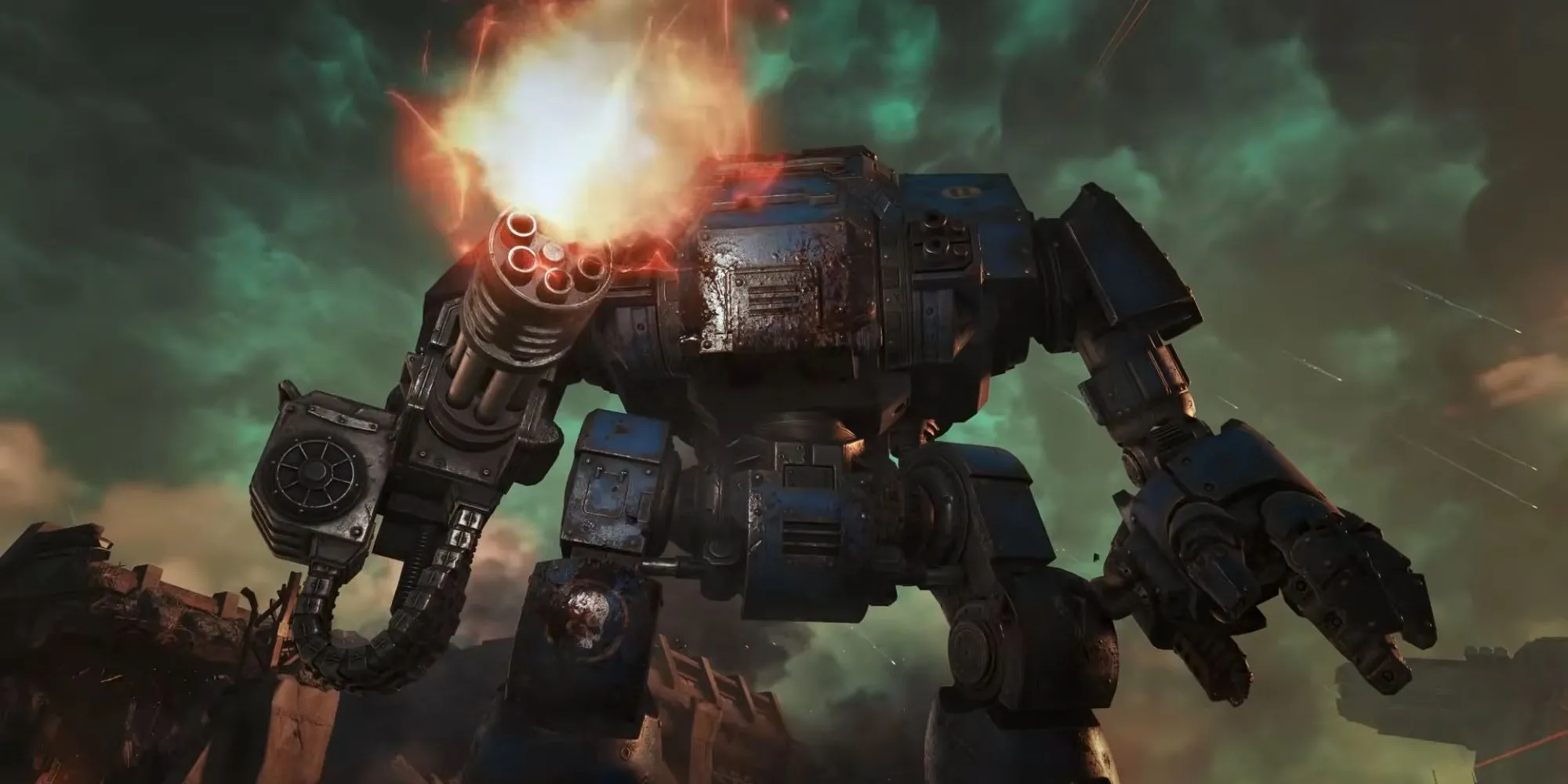 Một Dreadnought trong Warhammer 40,000: Space Marine 2, đơn vị tiếp viện có thể gọi trong chế độ Siege.