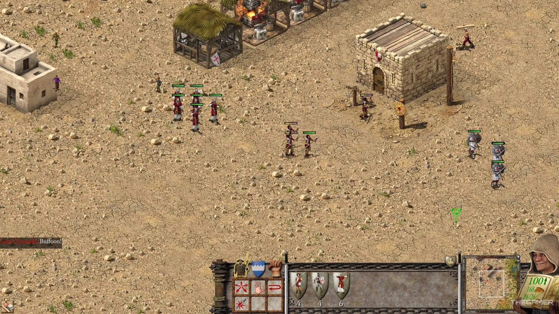 Một nhóm lính bộ binh đang hành quân ra trận trong Stronghold Crusader Definitive Edition, thể hiện cơ chế chiến đấu cơ bản.