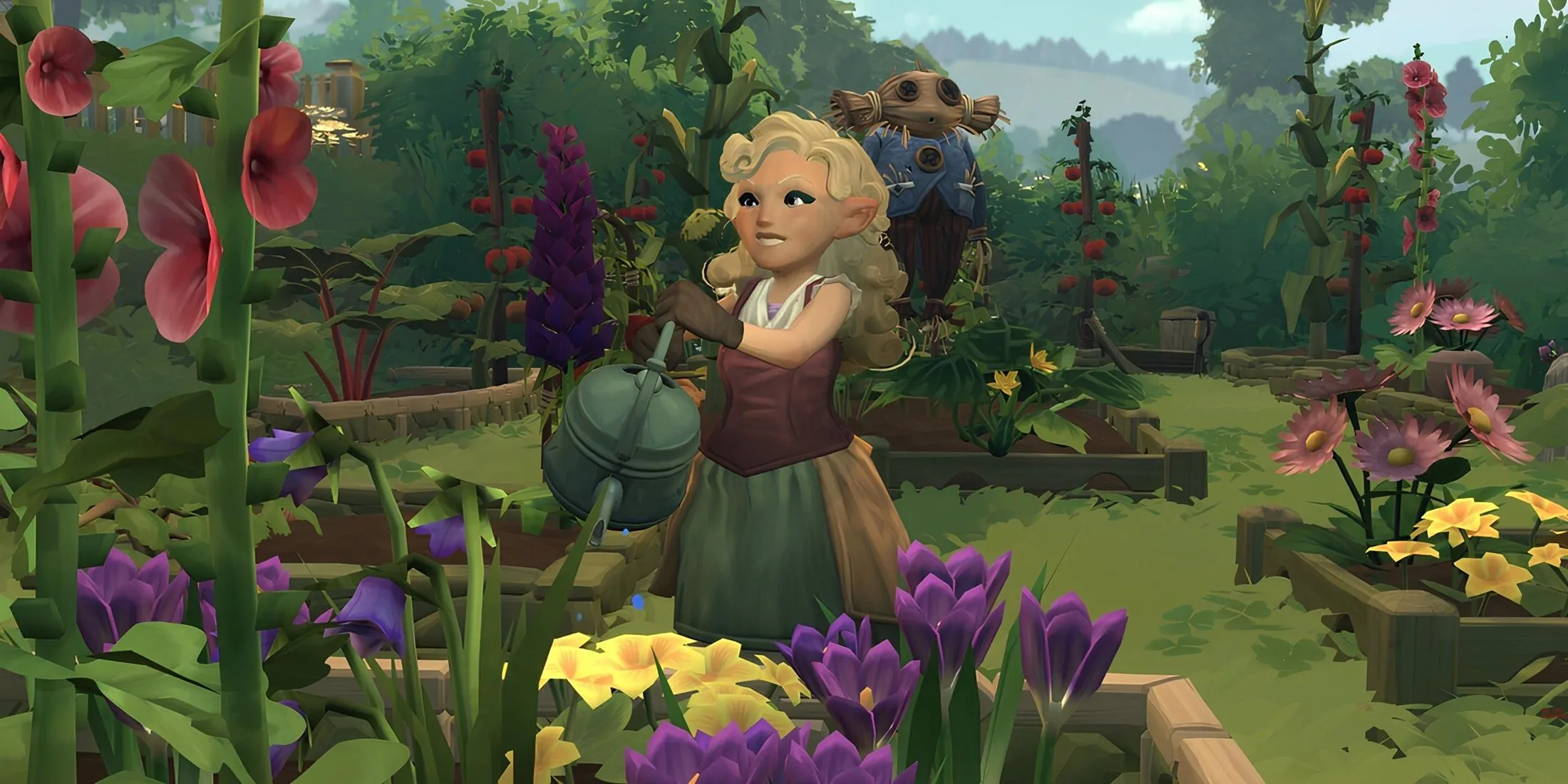 Người Hobbit đang làm vườn và thu hoạch nông sản trong Tales of the Shire, thể hiện lối sống nông nghiệp bình dị.