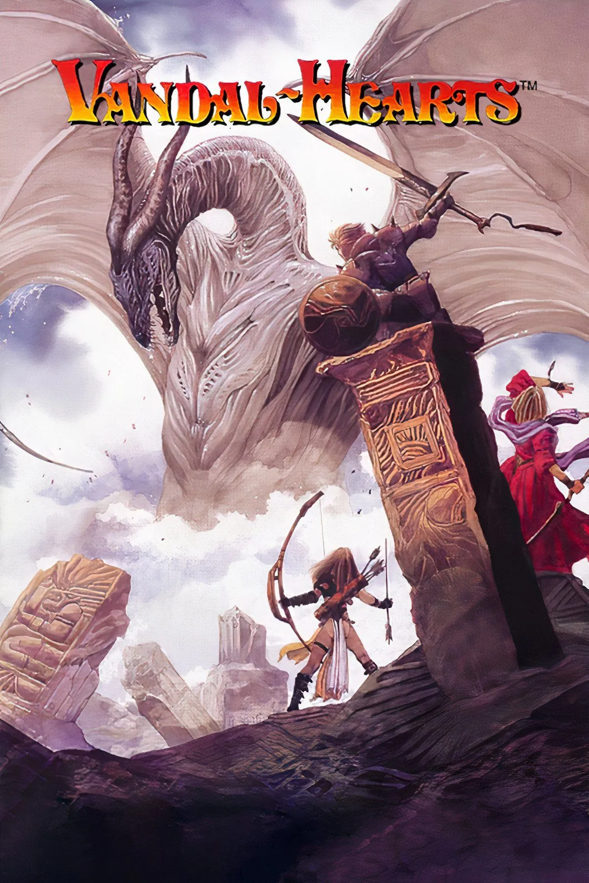 Nhân vật và giao diện chiến thuật trong Vandal Hearts, một JRPG tactical underrated.