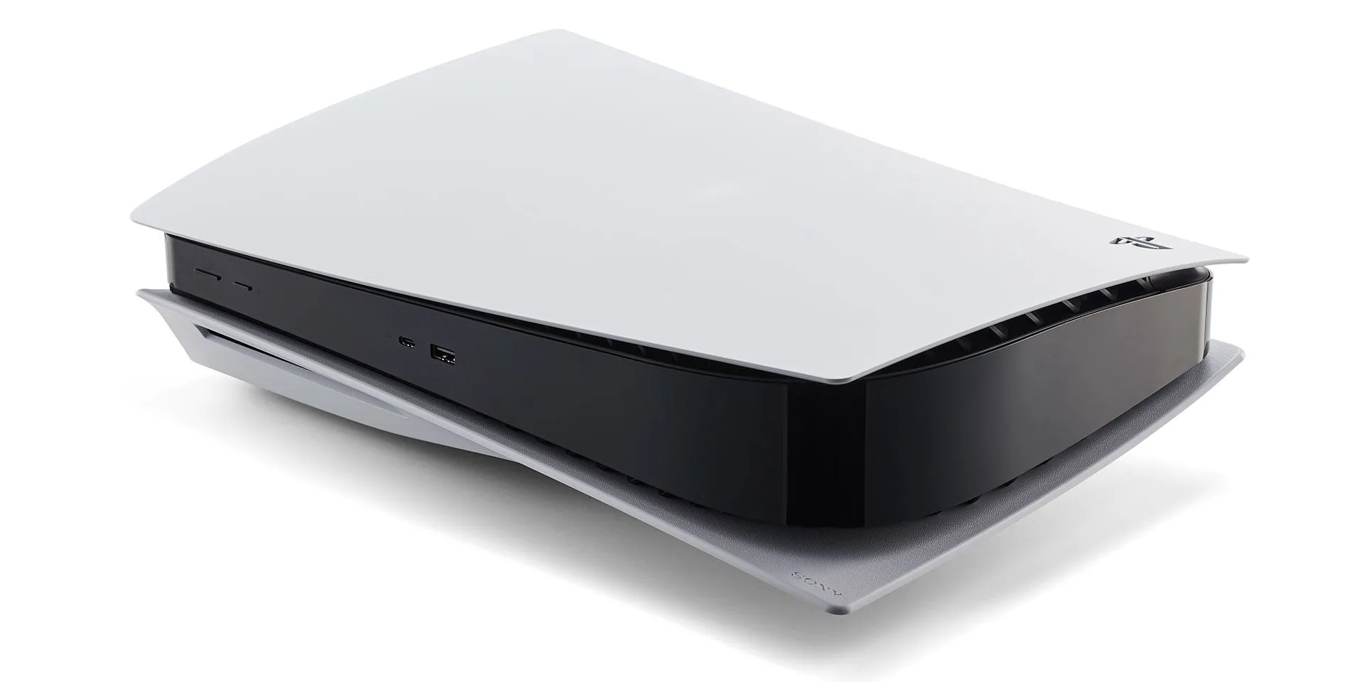 Thân máy console PlayStation 5 màu trắng đen, biểu tượng cho sức mạnh và thiết kế hiện đại của Sony.