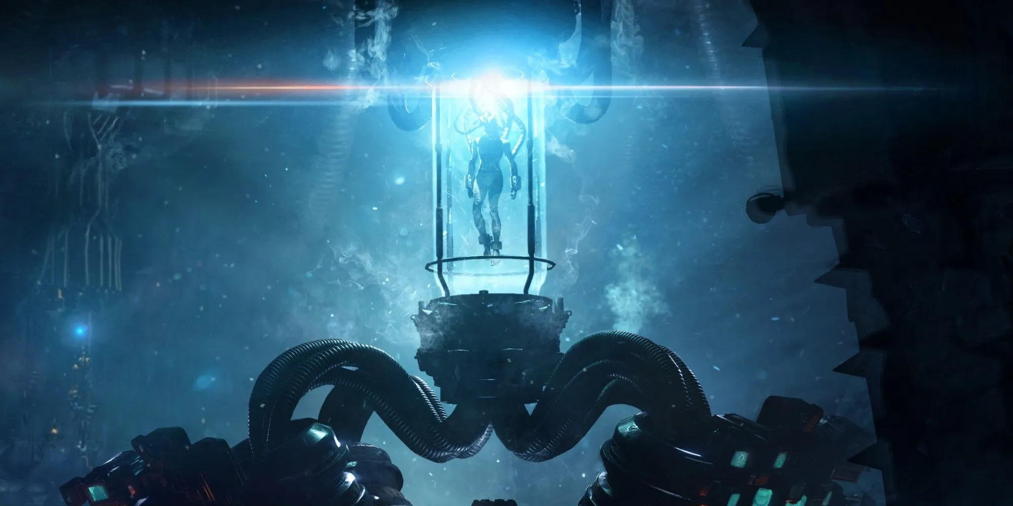 Tranh quảng cáo bản cập nhật Nightmares & Visions của Warhammer 40,000: Darktide, cũng có chế độ thủ thành.