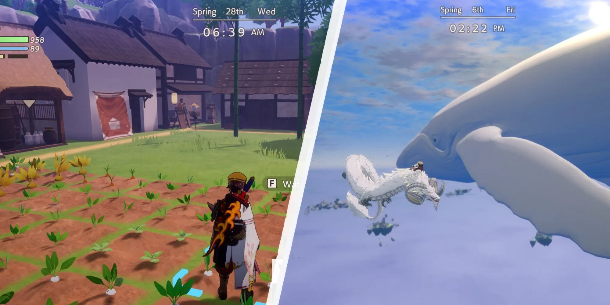 Xây dựng làng và bay gần cá voi trong Rune Factory Guardians of Azuma