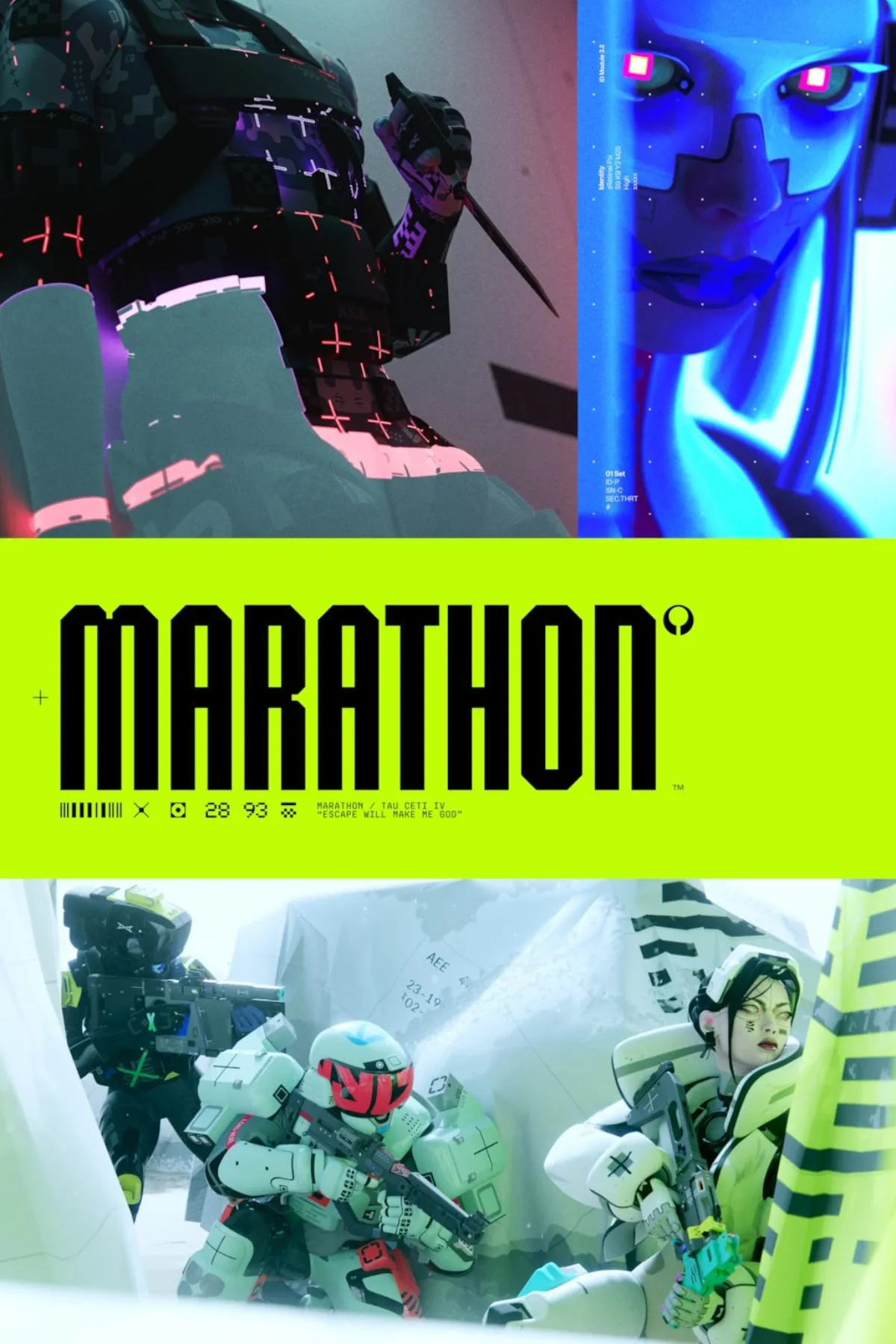 Ảnh bìa trang tag game Marathon, thể hiện phong cách khoa học viễn tưởng với nhân vật chính