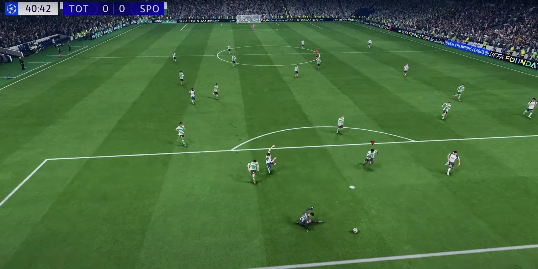 Ảnh chụp màn hình EA Sports FC 26 với cầu thủ bóng đá đang thi đấu, thể hiện sự tụt dốc của dòng game thể thao.