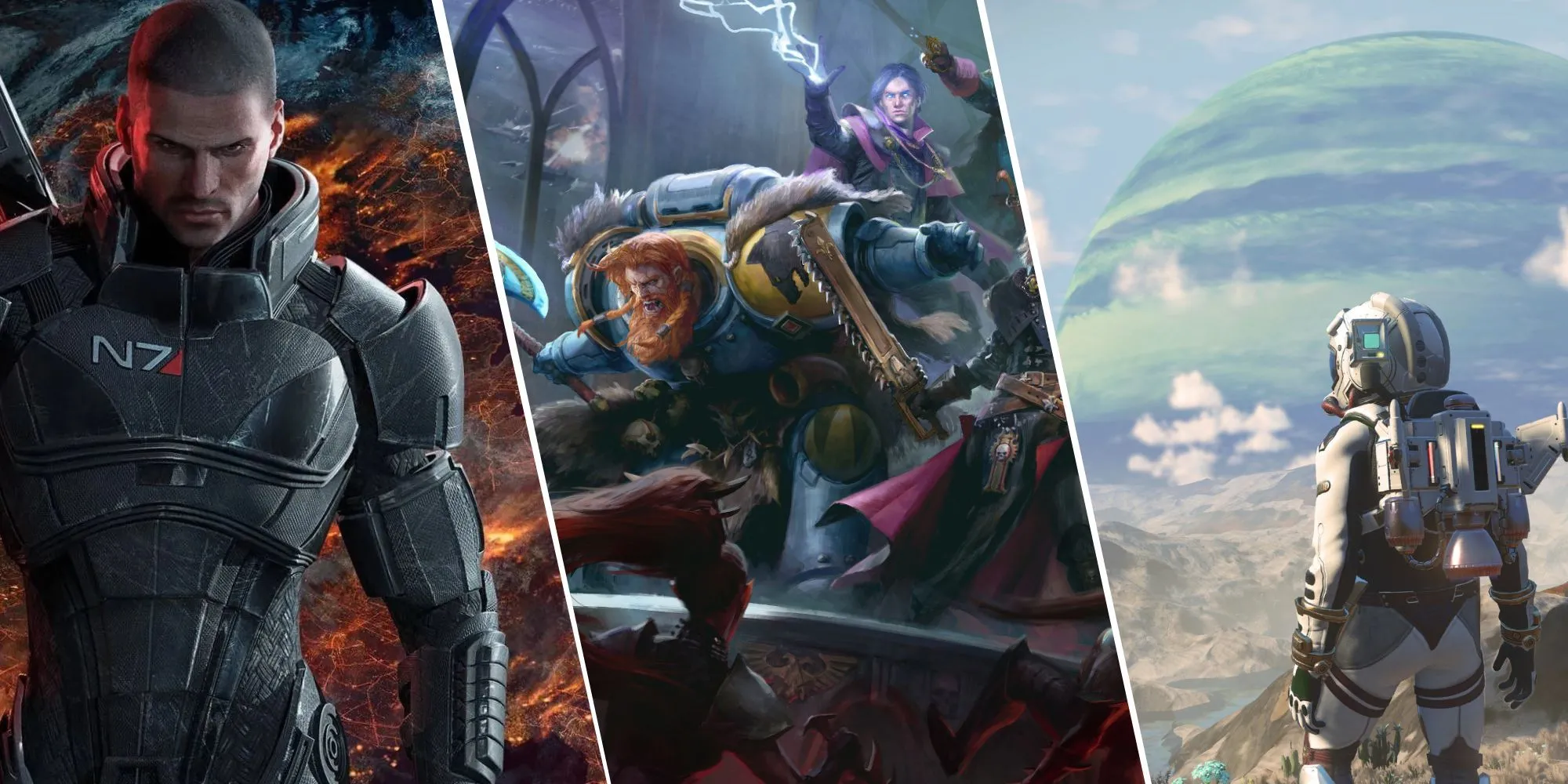 Ảnh tổng hợp các game RPG không gian như Mass Effect, Warhammer 40k và No Man's Sky