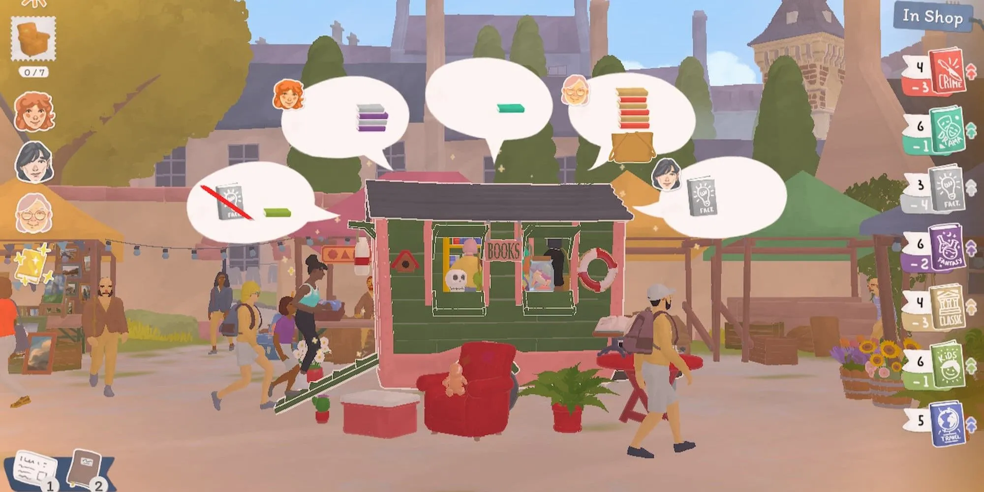 Bán sách tại chợ trời địa phương trong game Tiny Bookshop
