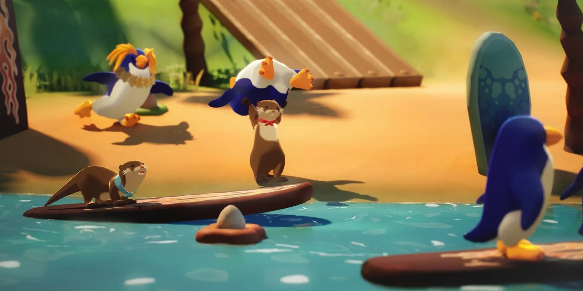 Chú rái cá ném chim cánh cụt trong That One Otter Game, tựa game phiêu lưu co-op hài hước 2025