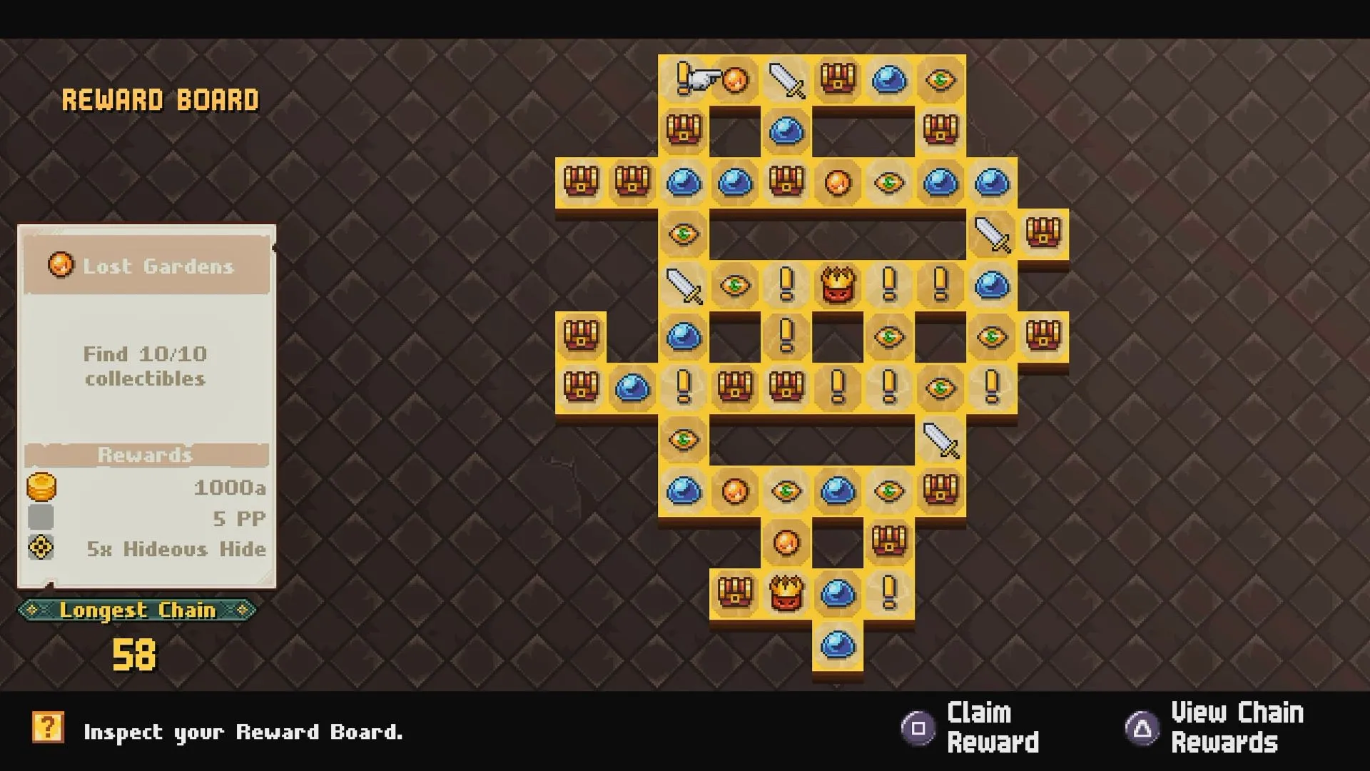 Giao diện Reward Board, hệ thống phần thưởng hấp dẫn trong Chained Echoes Ashes of Elrant thúc đẩy khám phá